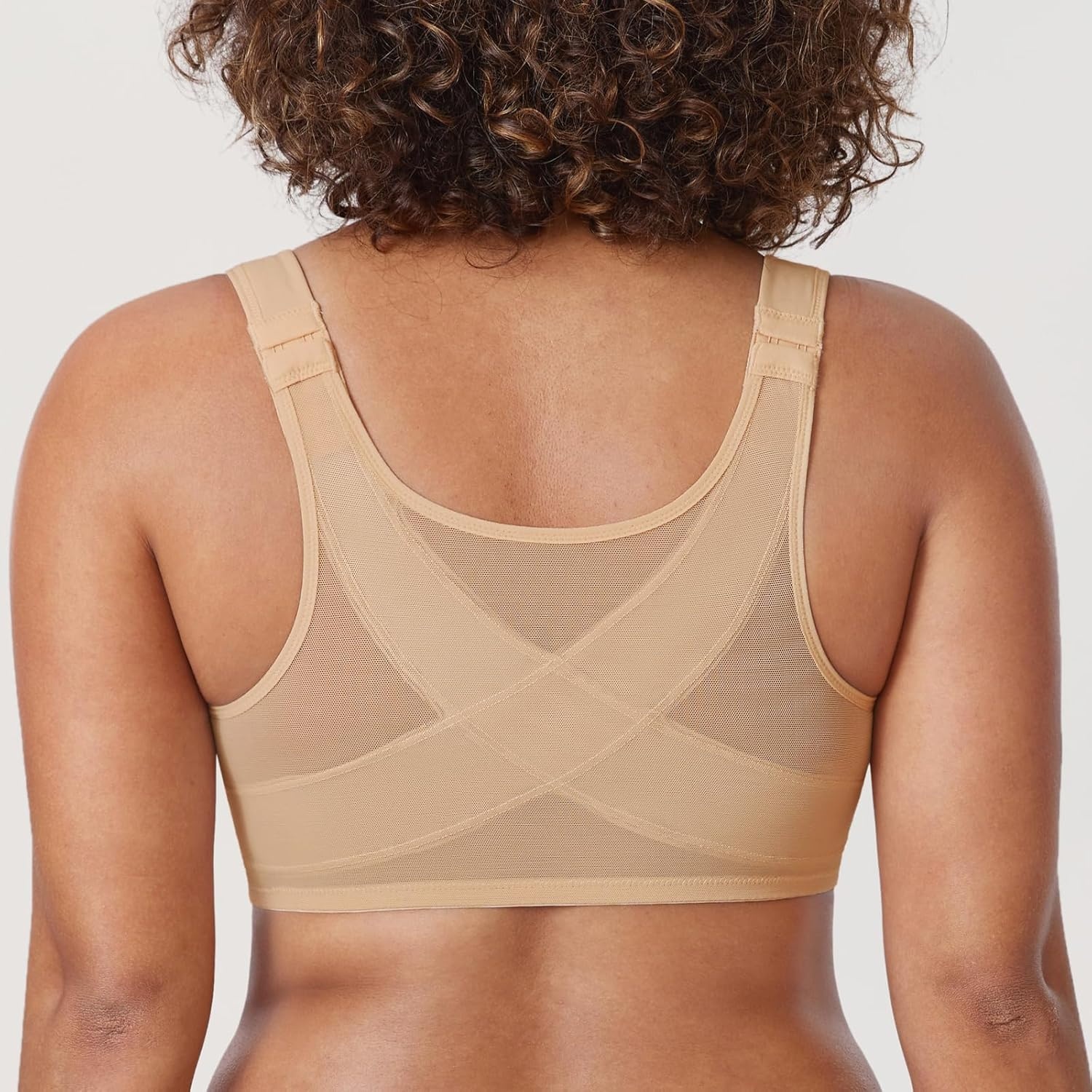image:imageDELIMIRA Womens Front Closure Bras Posture Full Coverage Plus Size Underwire Unlined Back Support Plunge Seamless Bra BHWarm Beige