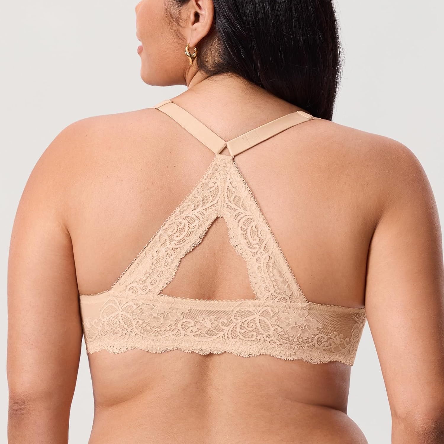image:imageDELIMIRA Womens Front Closure Bras Racerback Sheer See Through Full Coverage Plus Size Underwire Unlined BraBeige