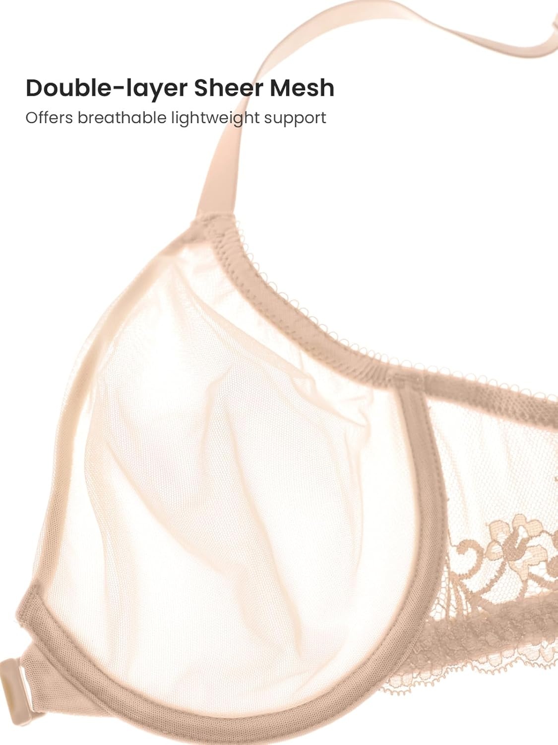 image:imageDELIMIRA Womens Front Closure Bras Racerback Sheer See Through Full Coverage Plus Size Underwire Unlined BraBeige