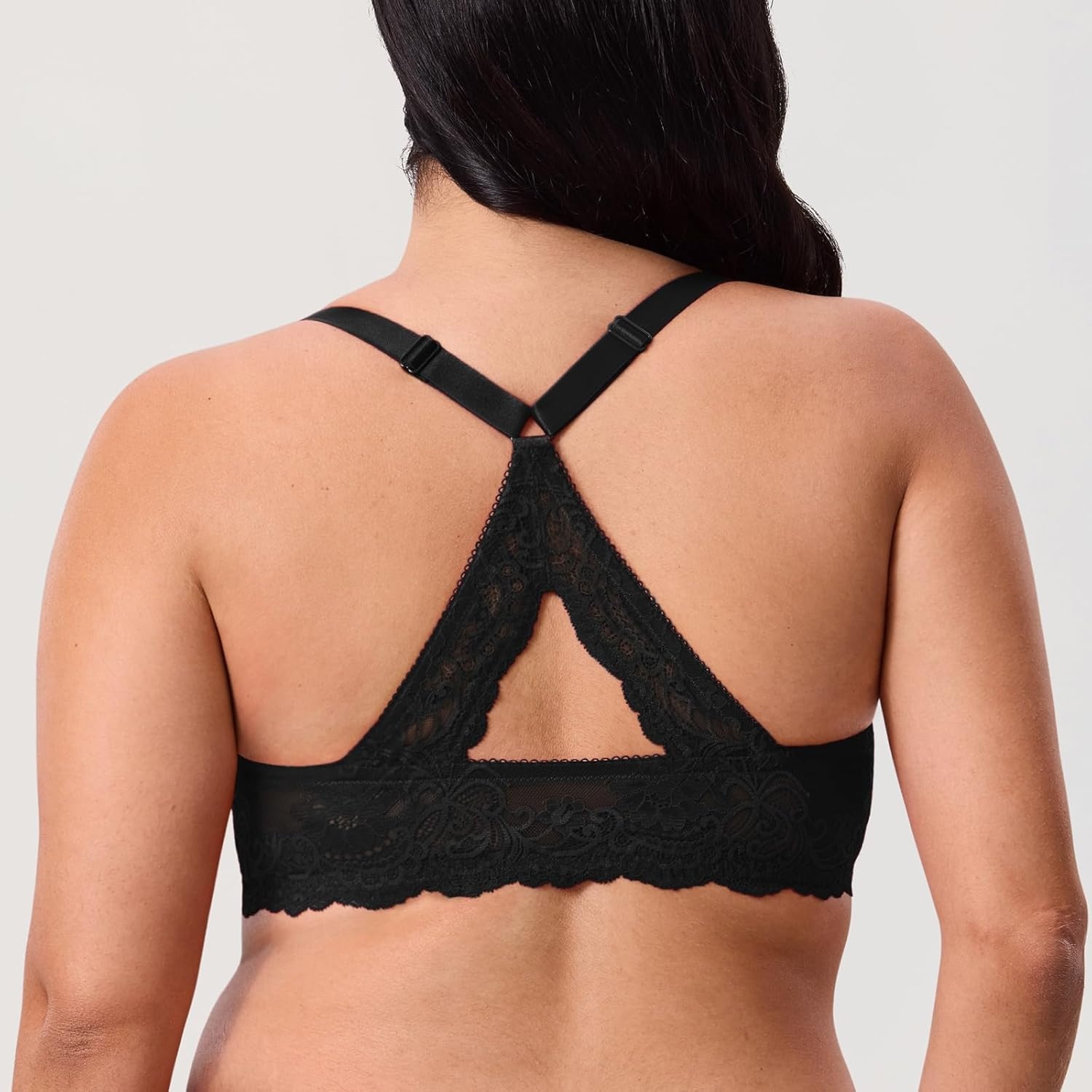 image:imageDELIMIRA Womens Front Closure Bras Racerback Sheer See Through Full Coverage Plus Size Underwire Unlined BraBlack