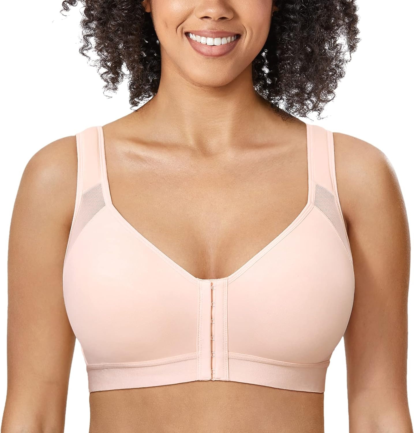 image:imageDELIMIRA Womens Front Closure Posture Wireless Back Support Full Coverage BraApricot Pink