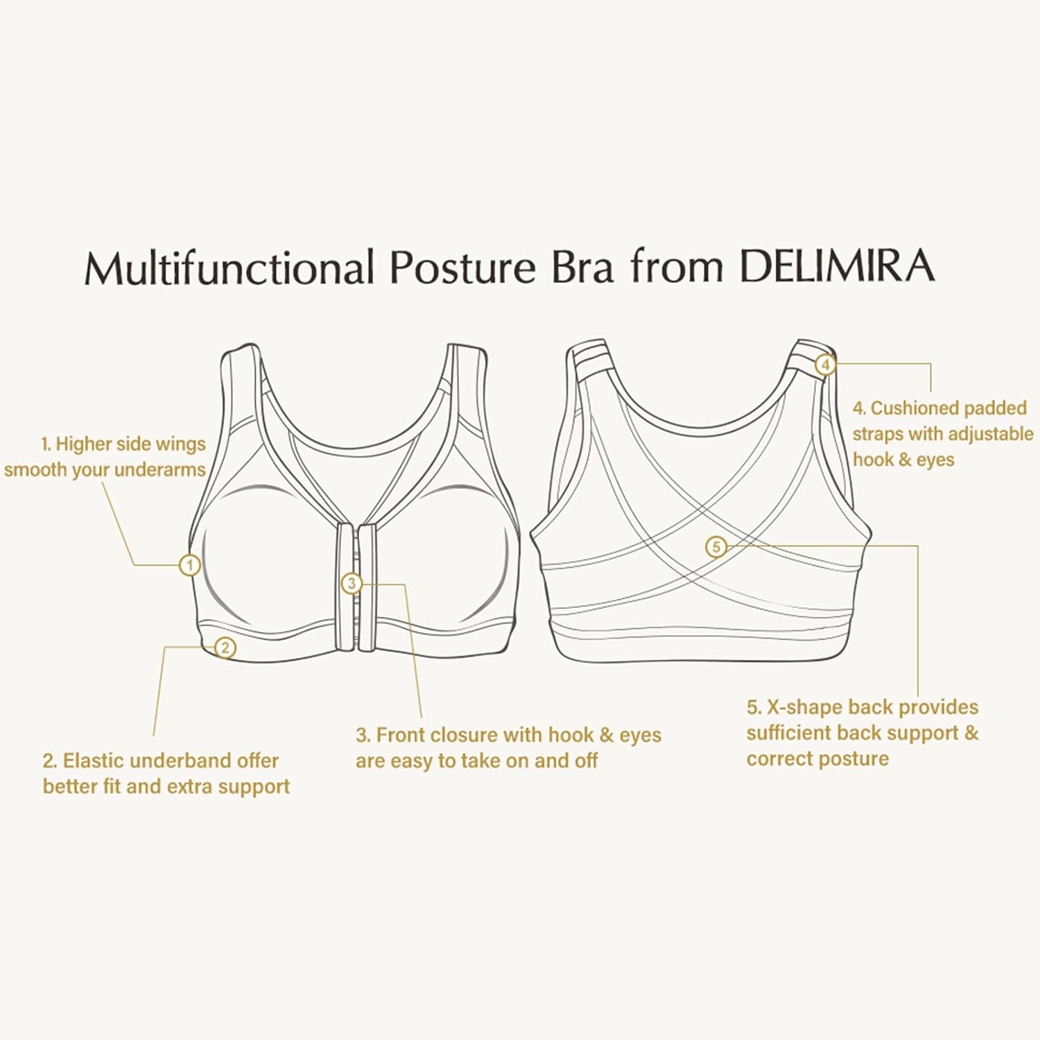 image:imageDELIMIRA Womens Front Closure Posture Wireless Back Support Full Coverage BraBarely Buff