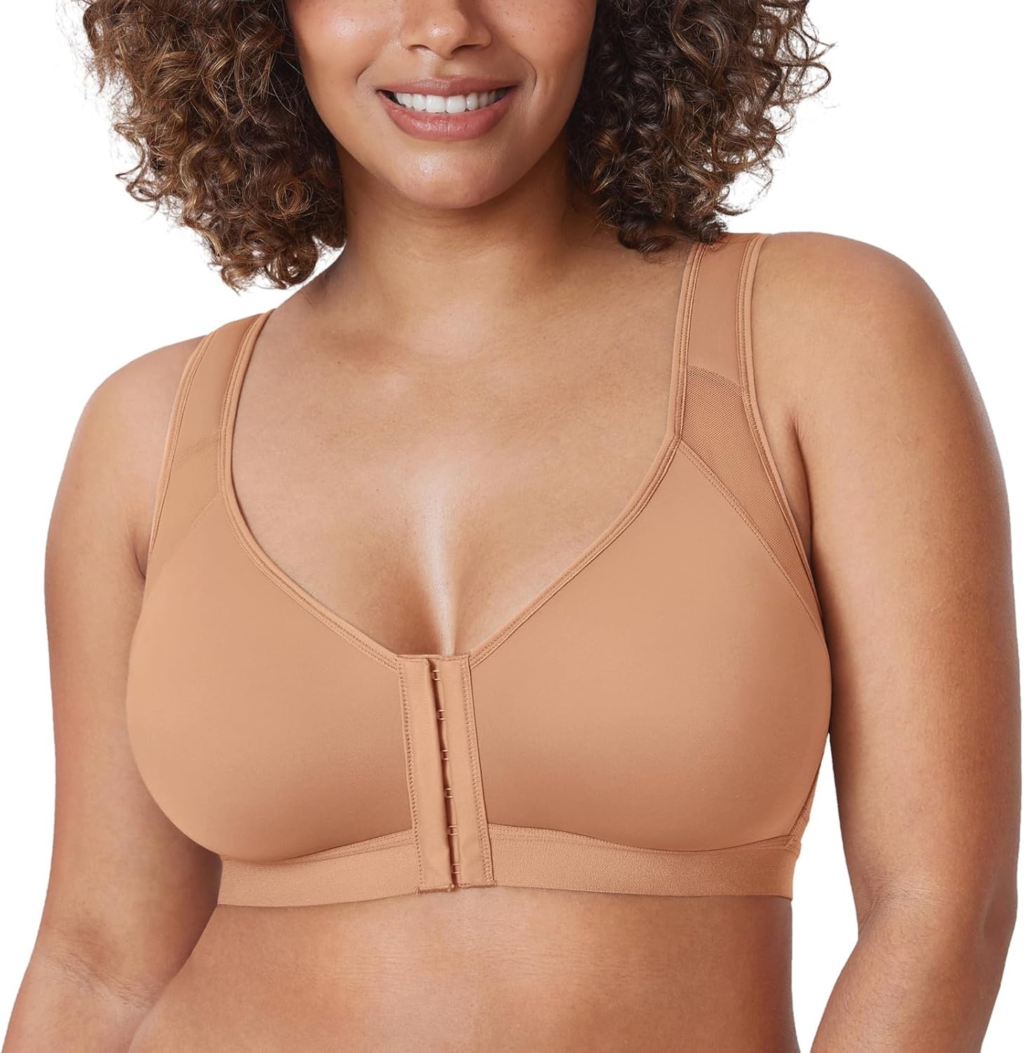 image:imageDELIMIRA Womens Front Closure Posture Wireless Back Support Full Coverage BraBarely Buff