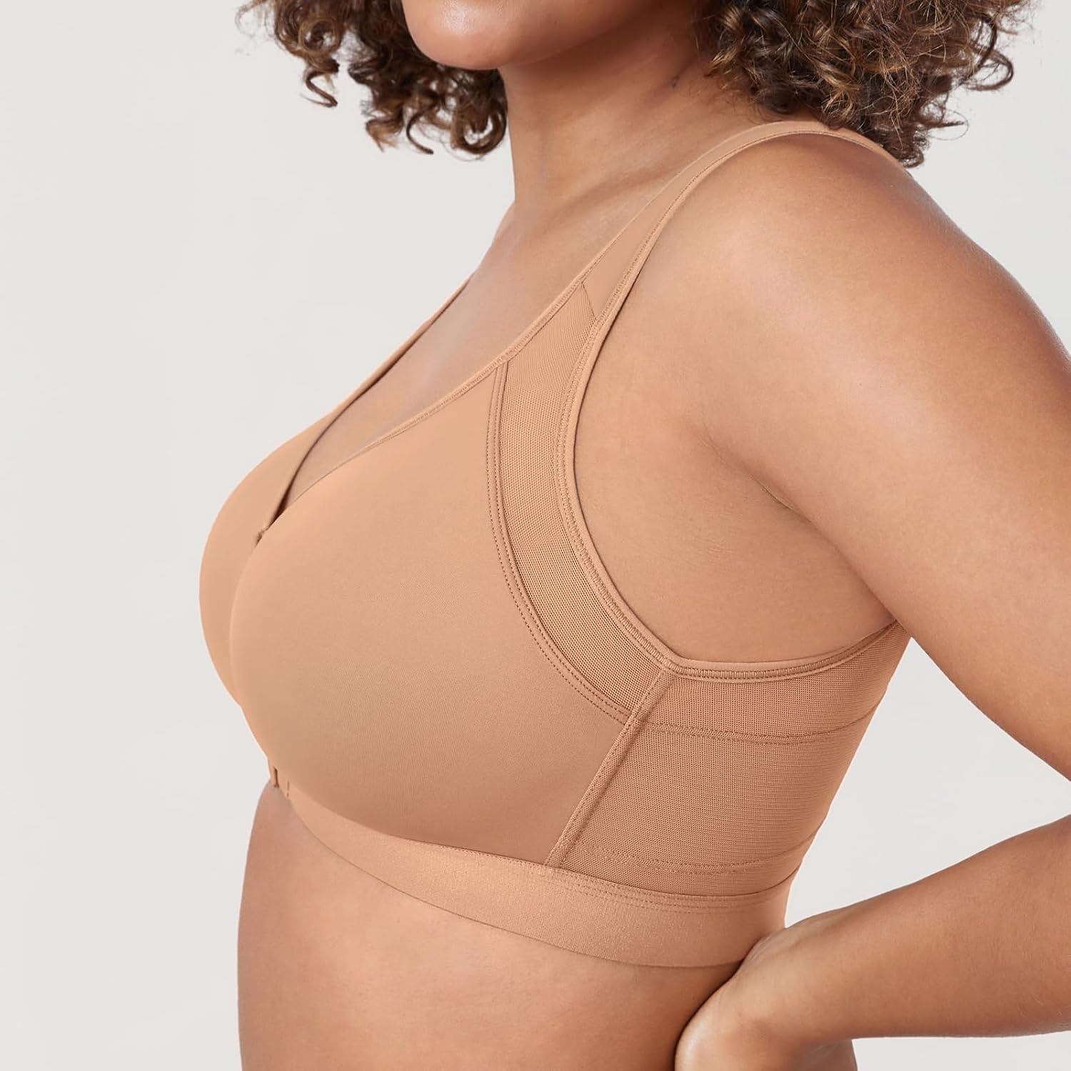 image:imageDELIMIRA Womens Front Closure Posture Wireless Back Support Full Coverage BraBarely Buff