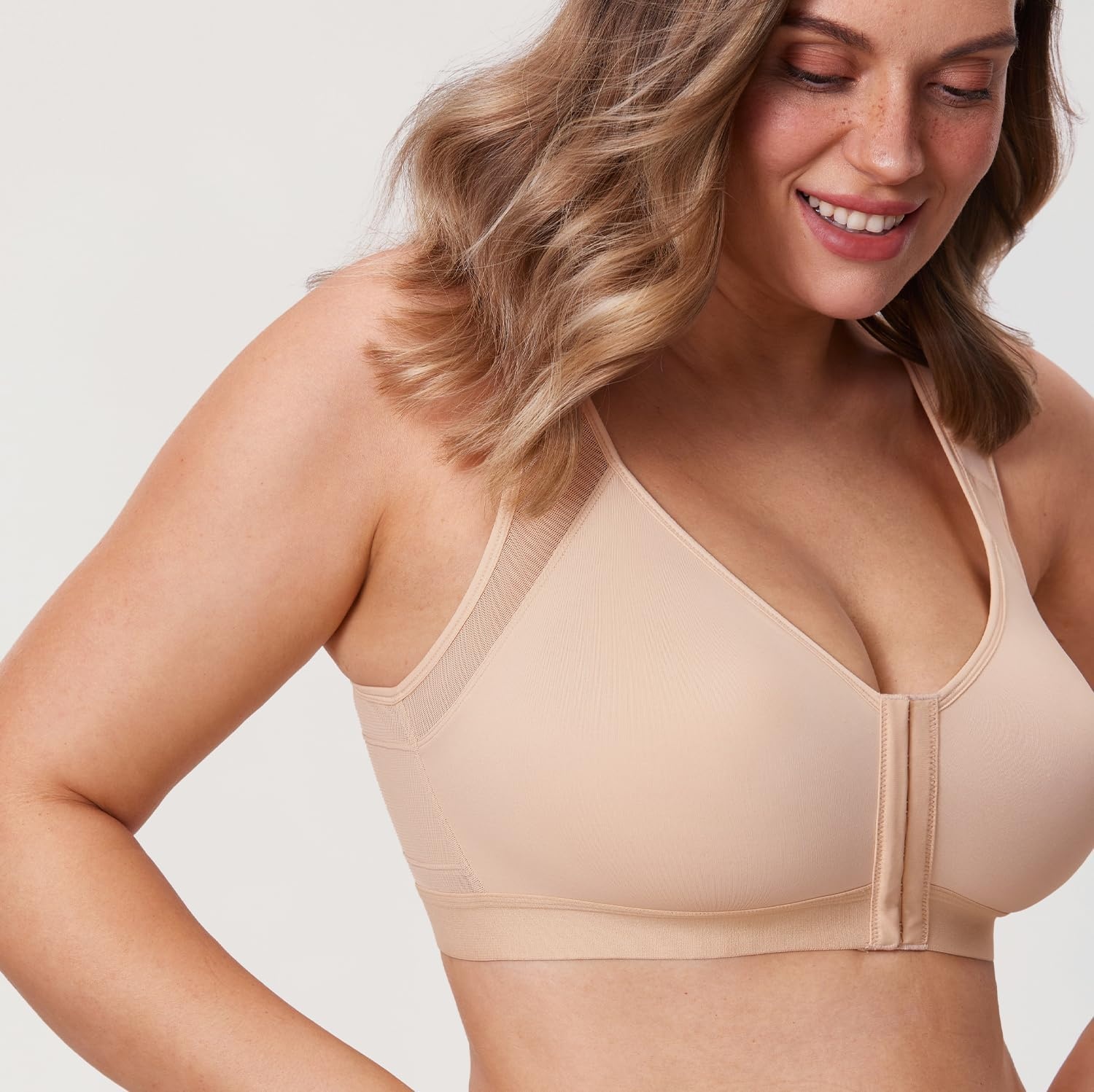 image:imageDELIMIRA Womens Front Closure Posture Wireless Back Support Full Coverage BraBeige