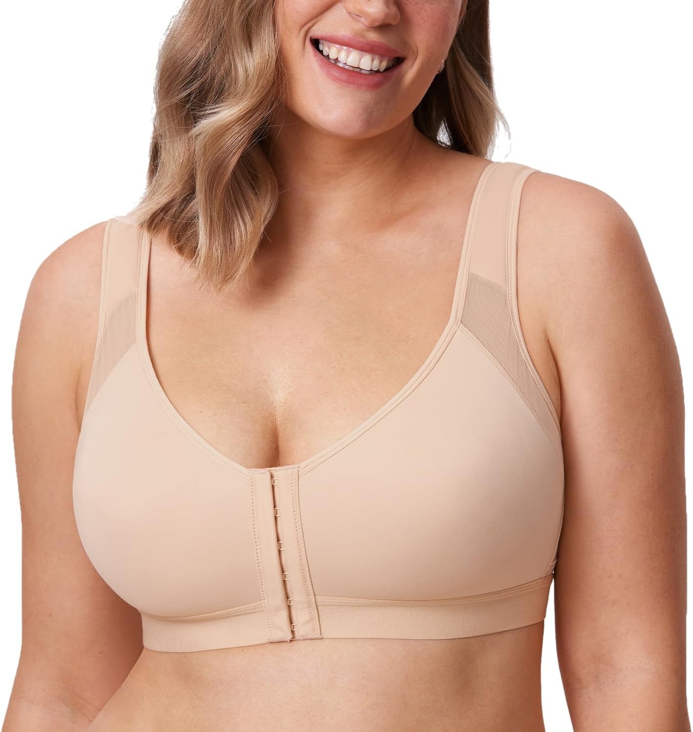 image:imageDELIMIRA Womens Front Closure Posture Wireless Back Support Full Coverage BraBeige