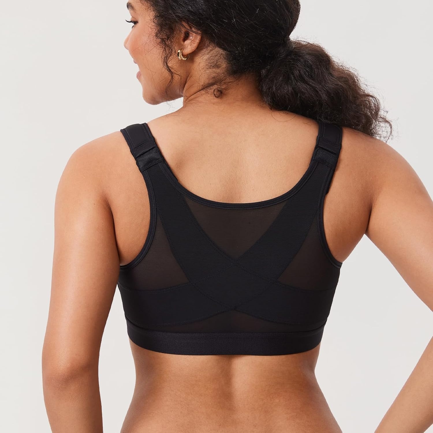 image:imageDELIMIRA Womens Front Closure Posture Wireless Back Support Full Coverage BraBlack