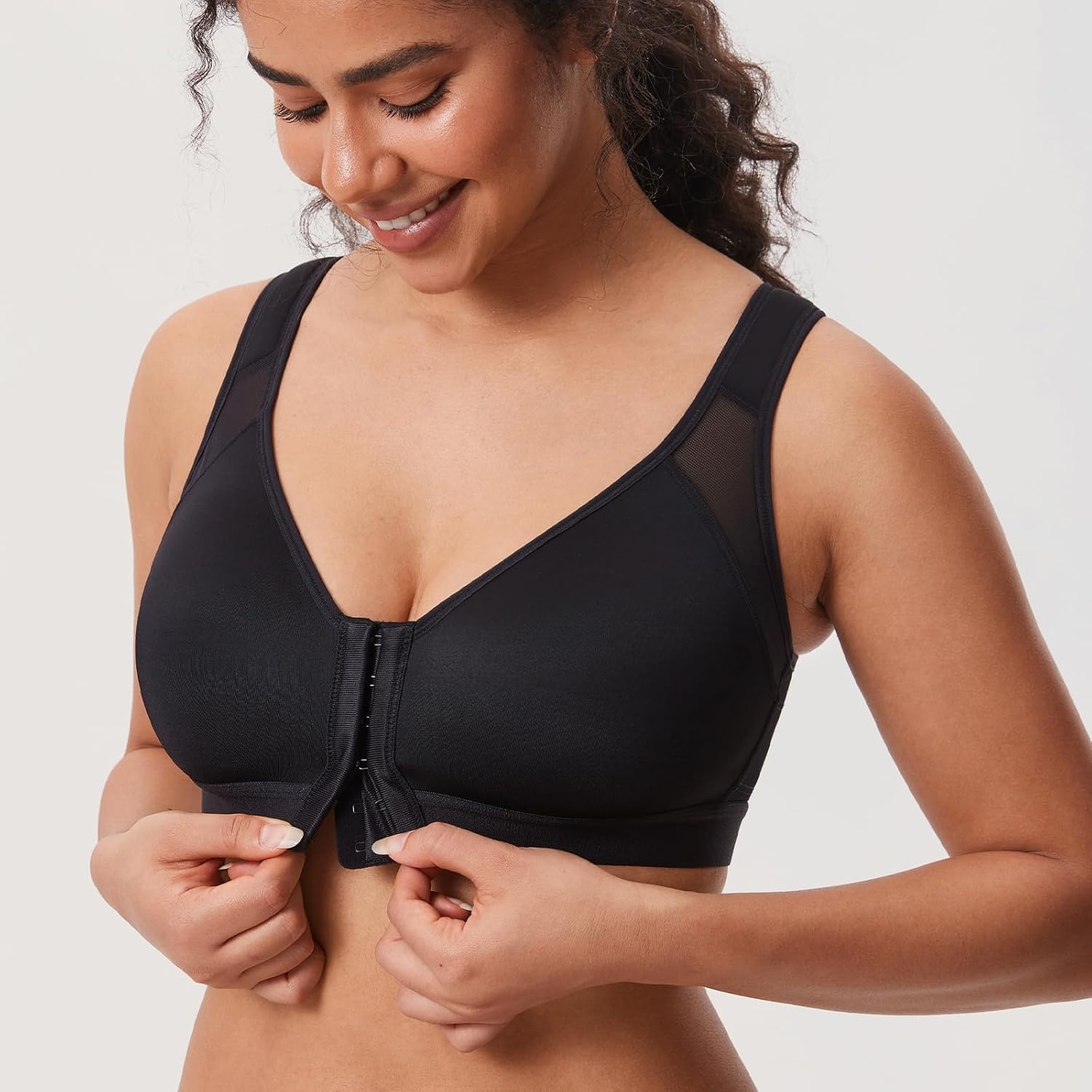 image:imageDELIMIRA Womens Front Closure Posture Wireless Back Support Full Coverage BraBlack