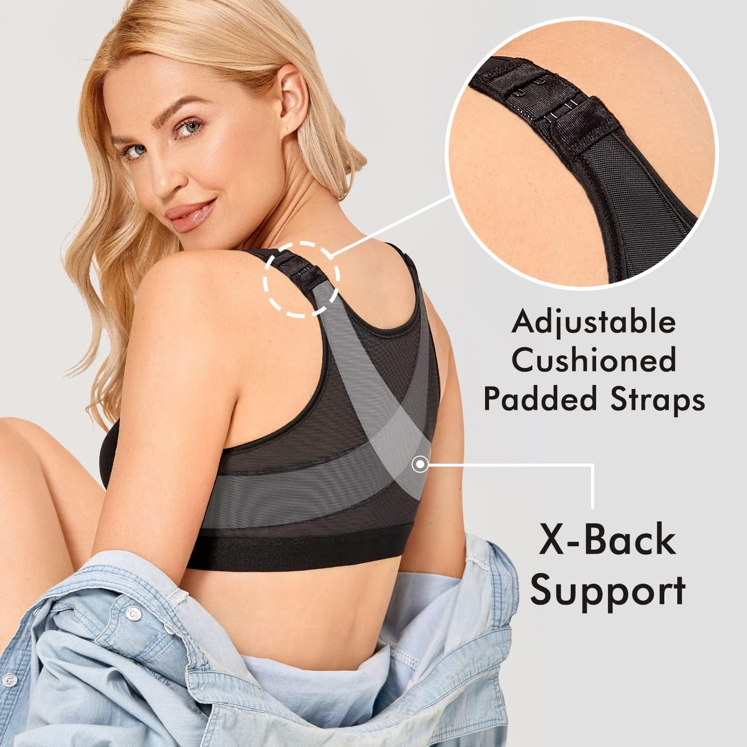 image:imageDELIMIRA Womens Front Closure Posture Wireless Back Support Full Coverage BraBlack
