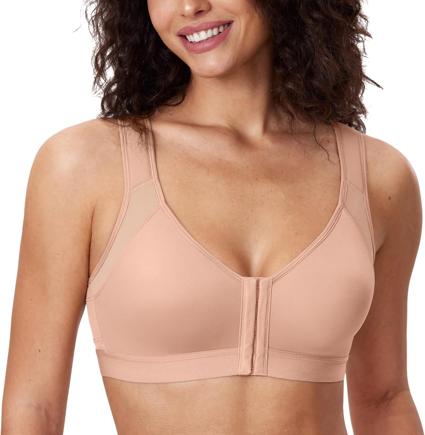 image:imageDELIMIRA Womens Front Closure Posture Wireless Back Support Full Coverage BraBlush Beige
