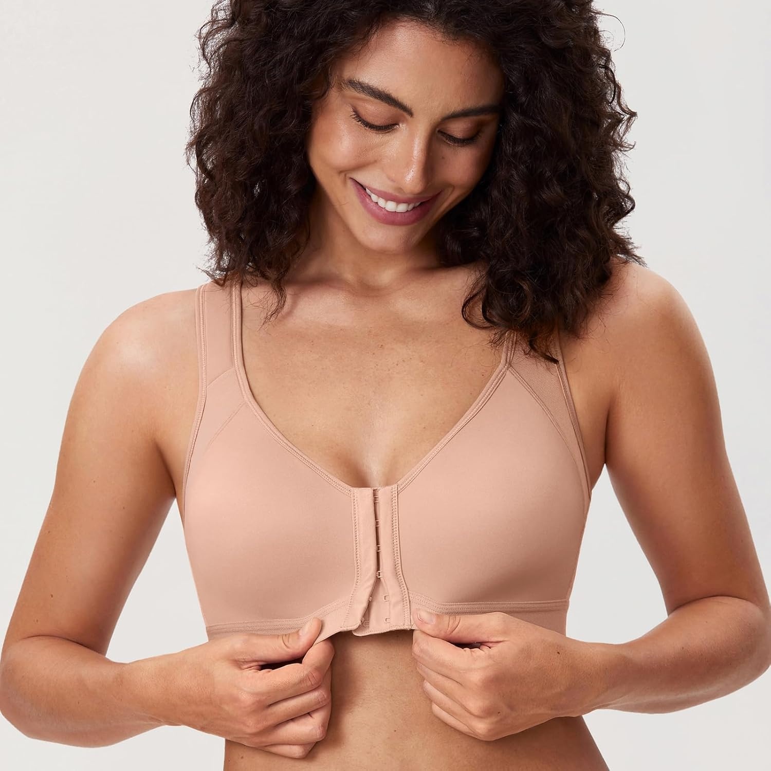 image:imageDELIMIRA Womens Front Closure Posture Wireless Back Support Full Coverage BraBlush Beige