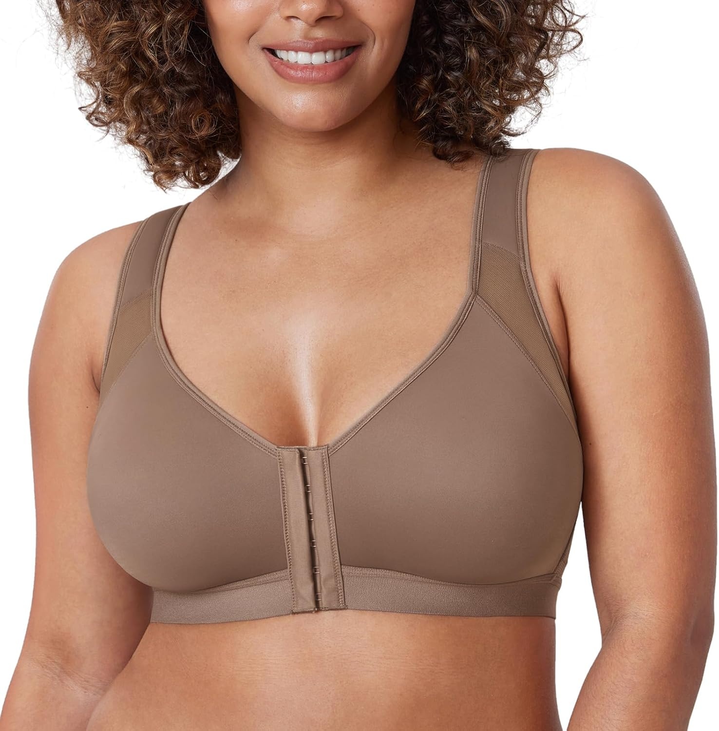 image:imageDELIMIRA Womens Front Closure Posture Wireless Back Support Full Coverage BraBrown Purple