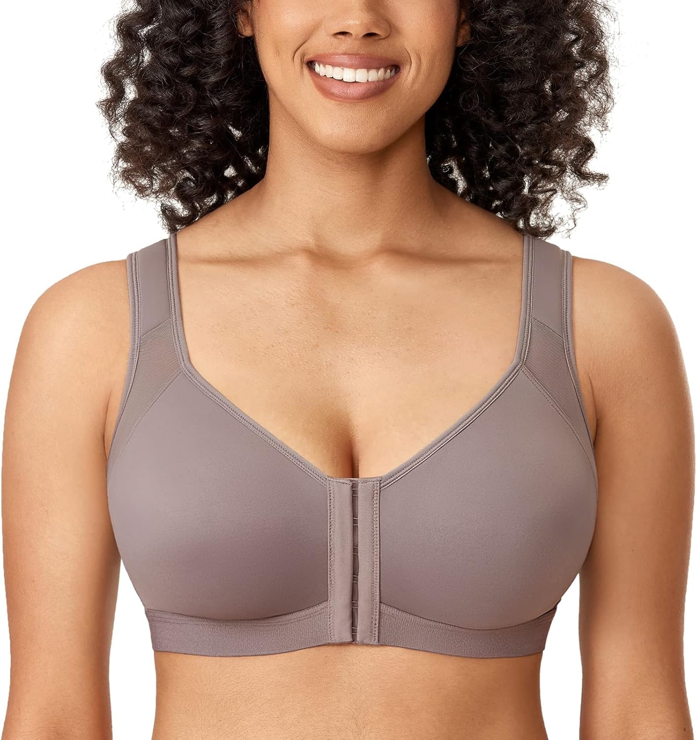 image:imageDELIMIRA Womens Front Closure Posture Wireless Back Support Full Coverage BraCloud Gray