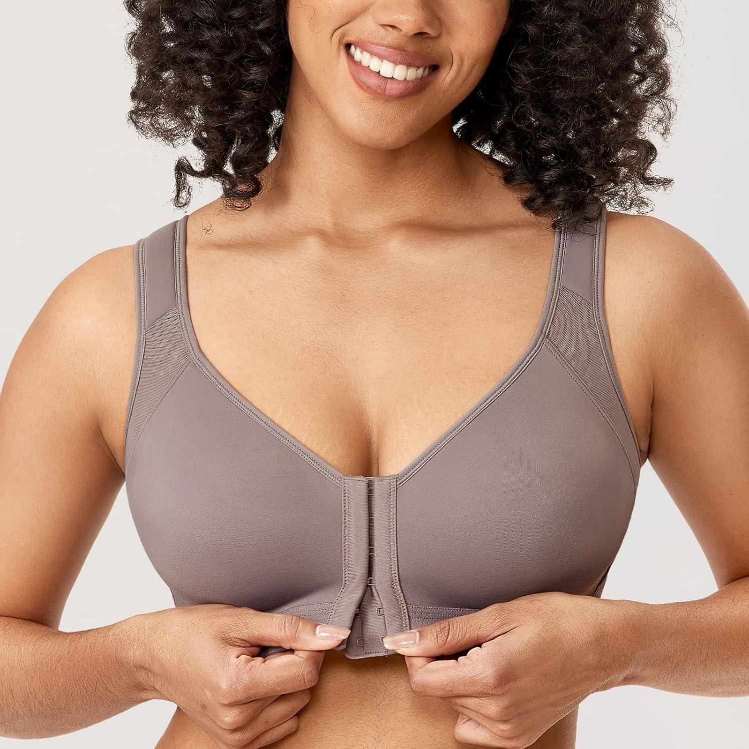 image:imageDELIMIRA Womens Front Closure Posture Wireless Back Support Full Coverage BraCloud Gray