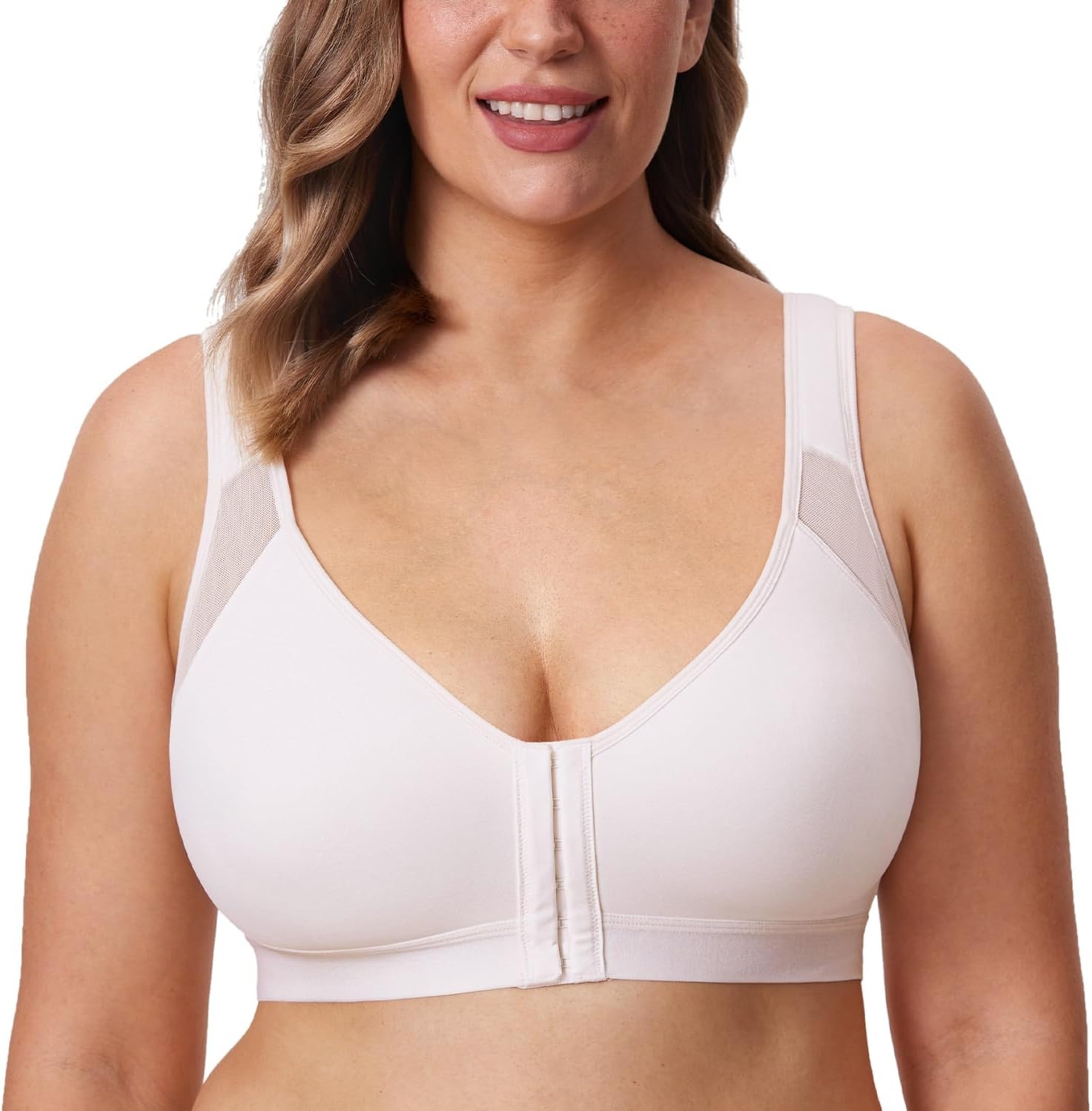 image:imageDELIMIRA Womens Front Closure Posture Wireless Back Support Full Coverage BraCoconut White