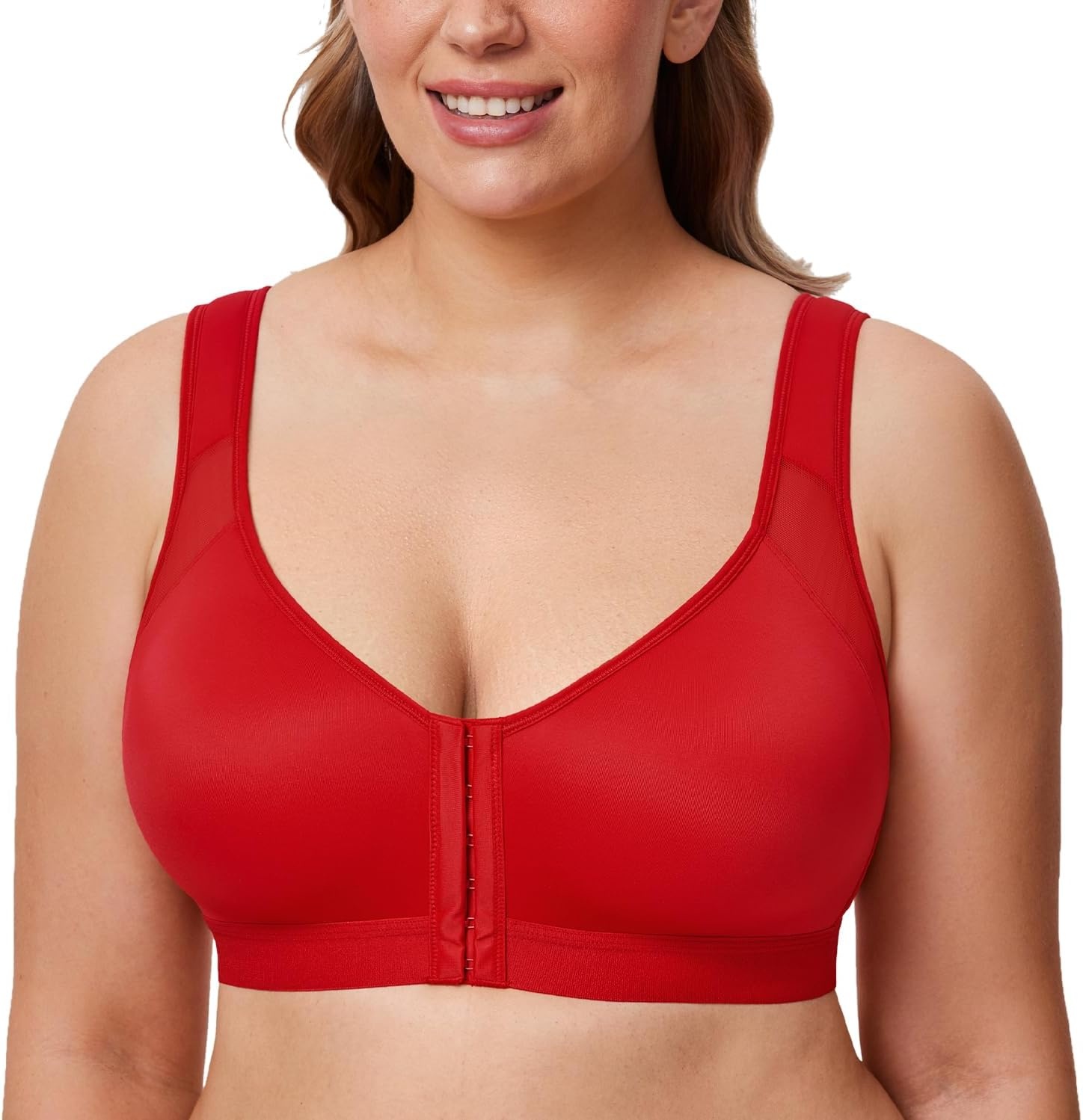 image:imageDELIMIRA Womens Front Closure Posture Wireless Back Support Full Coverage BraLipstick Red
