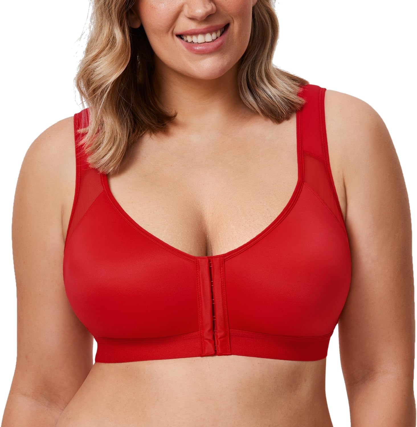image:imageDELIMIRA Womens Front Closure Posture Wireless Back Support Full Coverage BraLipstick Red