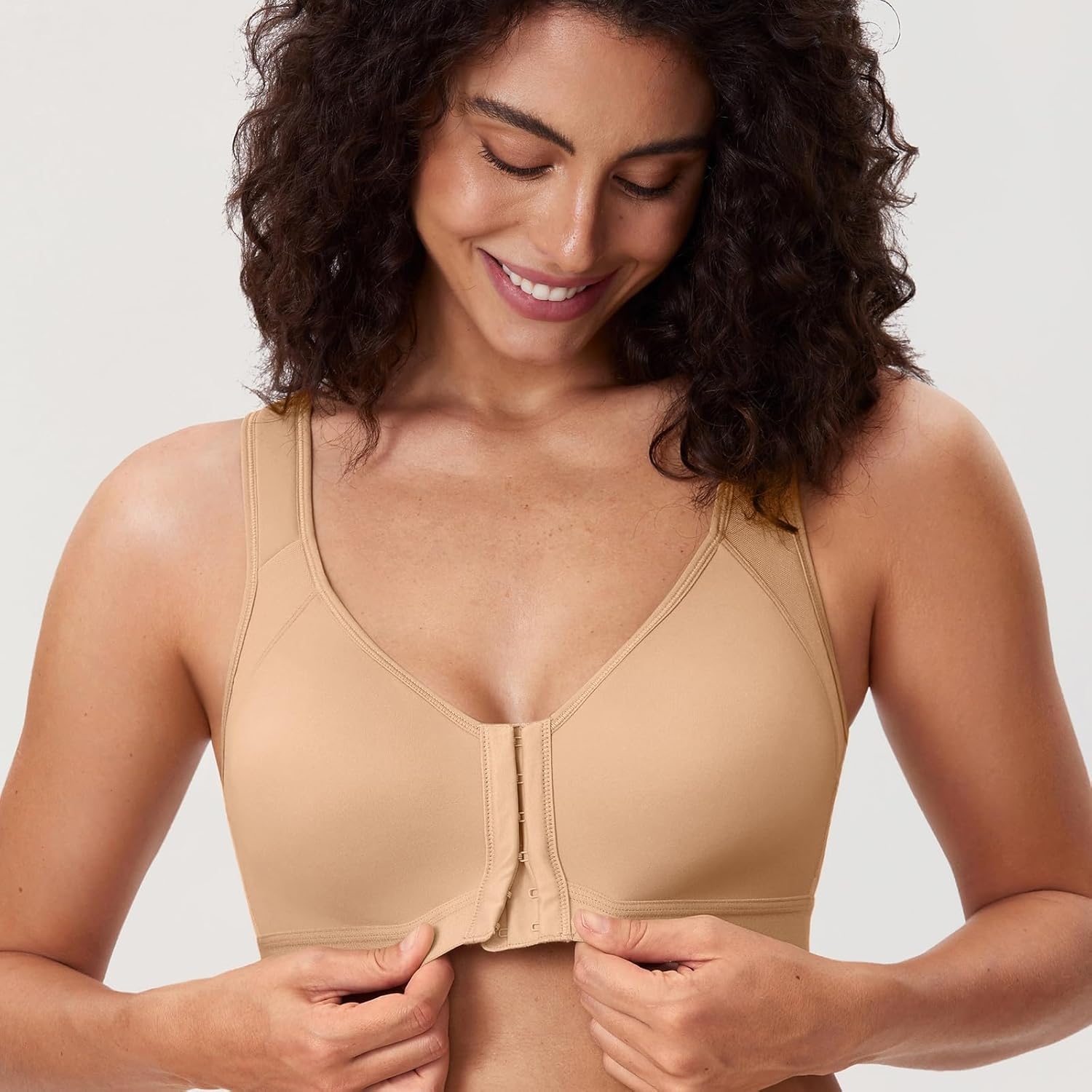 image:imageDELIMIRA Womens Front Closure Posture Wireless Back Support Full Coverage BraNatural