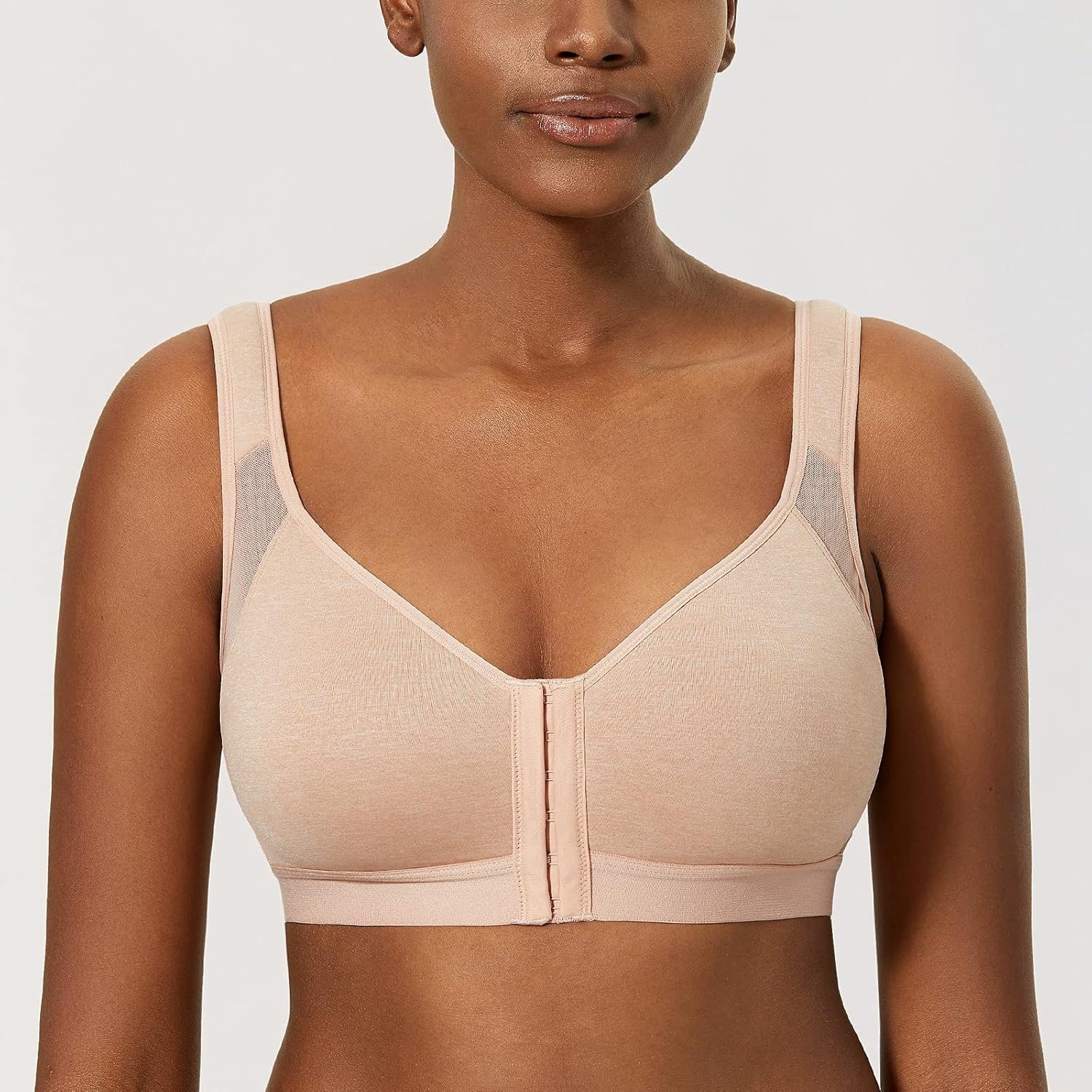 image:imageDELIMIRA Womens Front Closure Posture Wireless Back Support Full Coverage BraOatmeal Heather