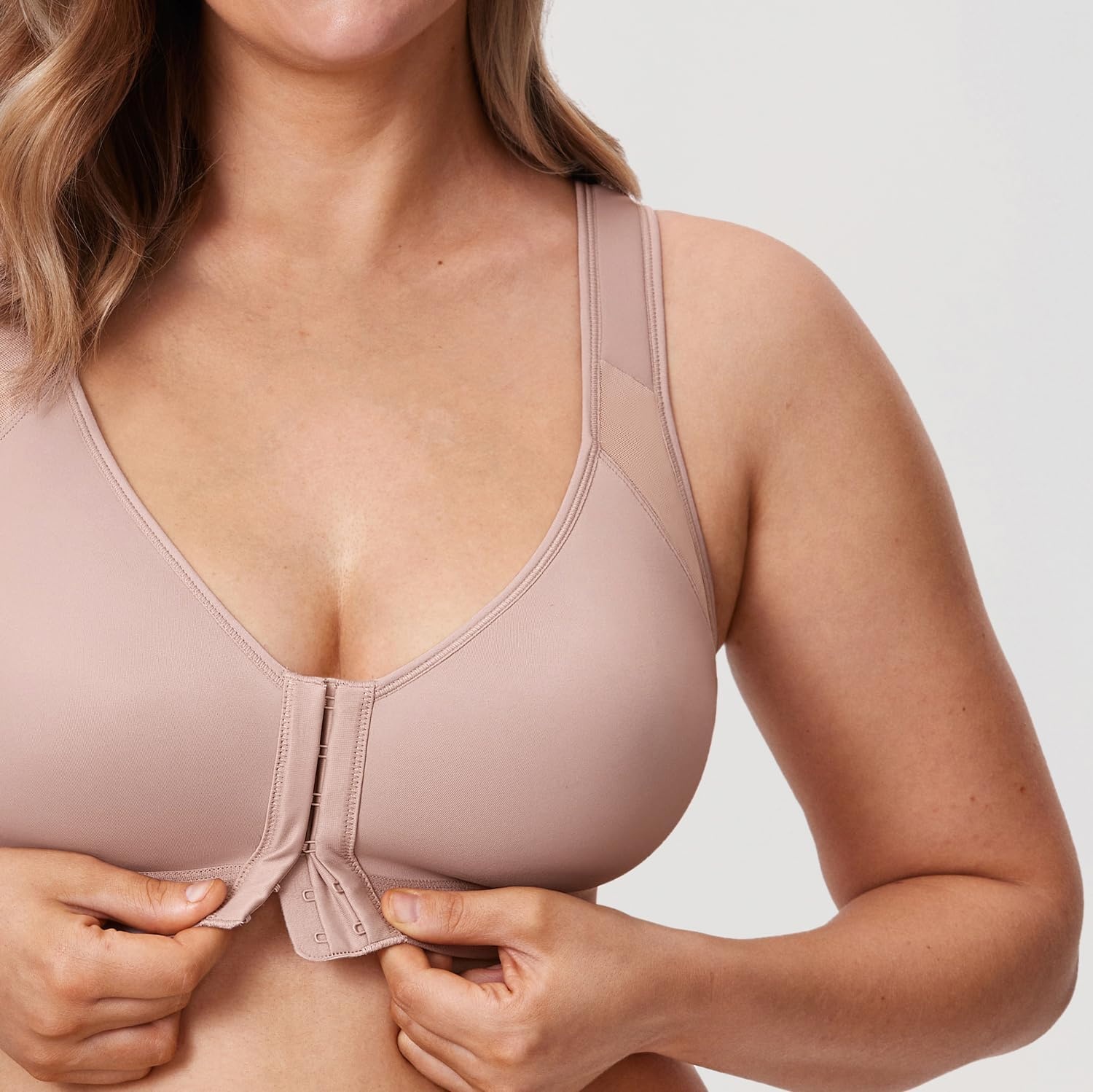 image:imageDELIMIRA Womens Front Closure Posture Wireless Back Support Full Coverage BraSea Fog
