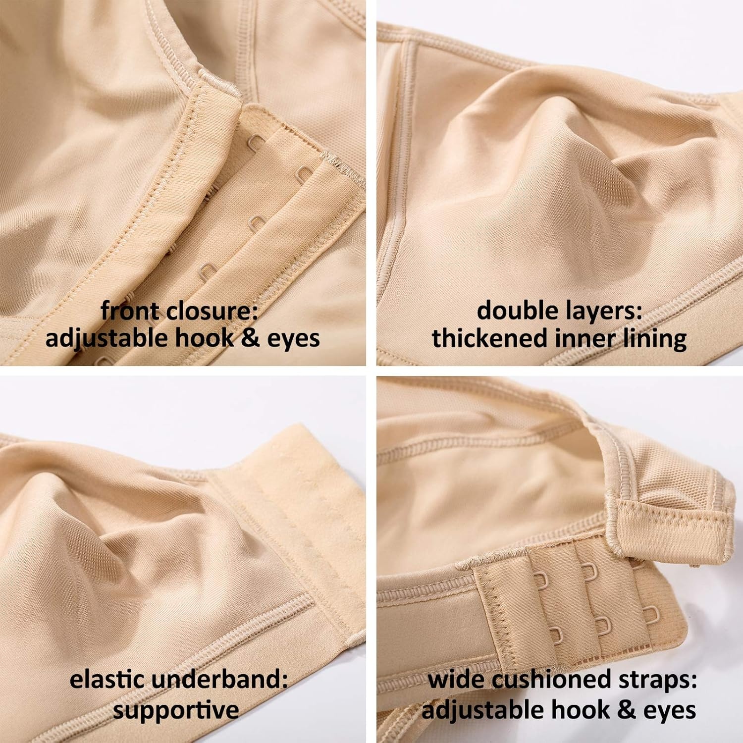 image:imageDELIMIRA Womens Front Closure Posture Wireless Back Support Full Coverage BraTaupe Tan