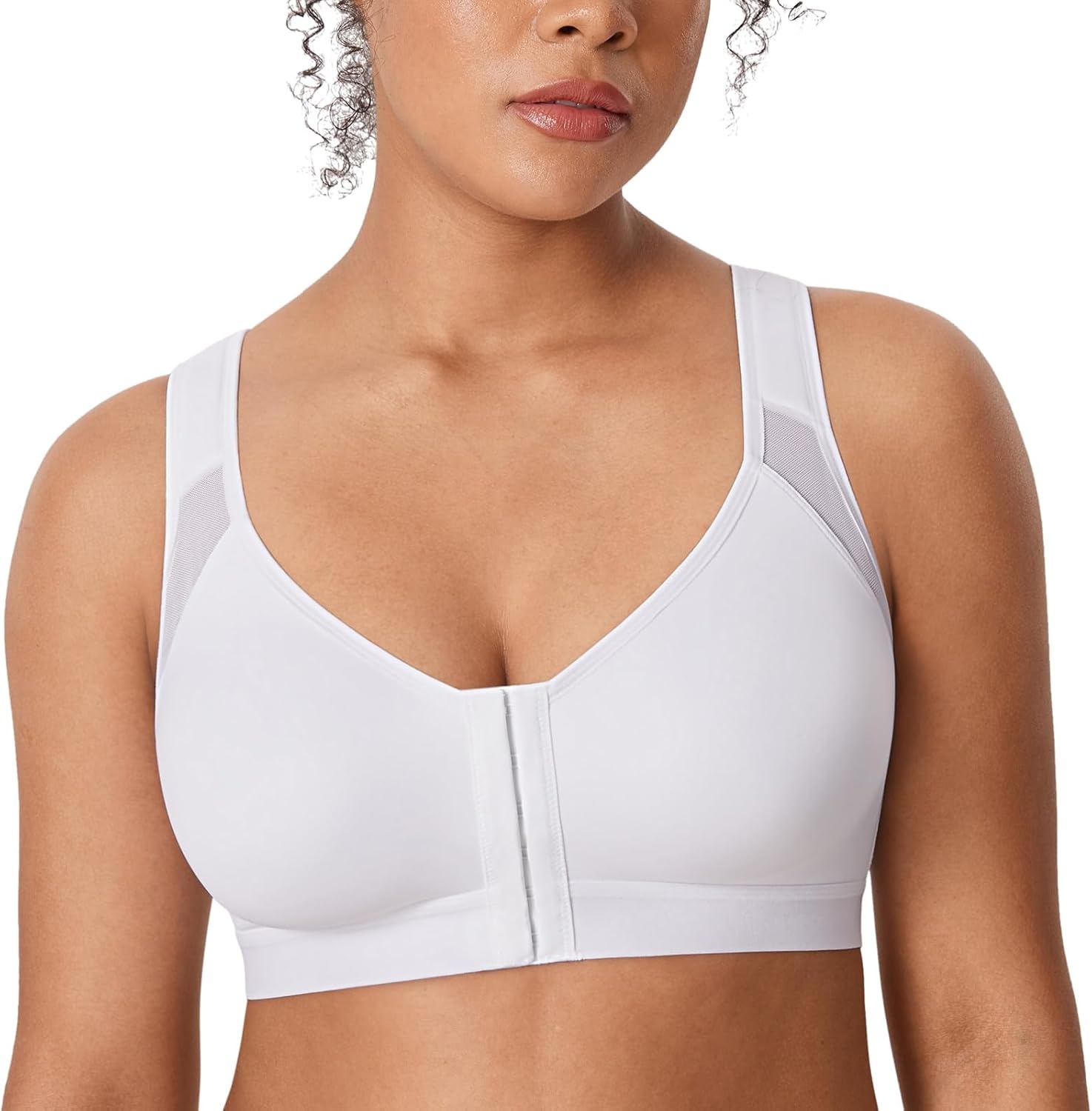 image:imageDELIMIRA Womens Front Closure Posture Wireless Back Support Full Coverage BraWhite