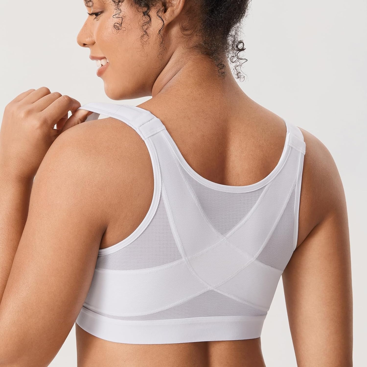 image:imageDELIMIRA Womens Front Closure Posture Wireless Back Support Full Coverage BraWhite