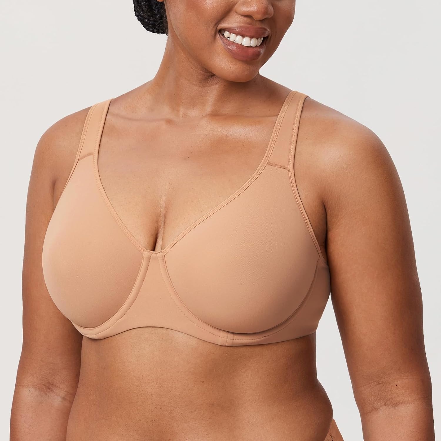 image:imageDELIMIRA Womens Inbarely Plus Full Coverage Bra Plus Size Underwire Unlined Seamless BrasBarely Buff
