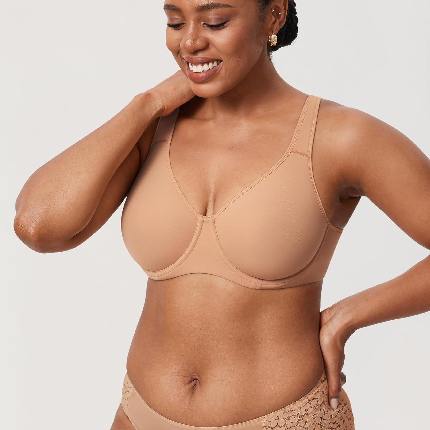 image:imageDELIMIRA Womens Inbarely Plus Full Coverage Bra Plus Size Underwire Unlined Seamless BrasBarely Buff