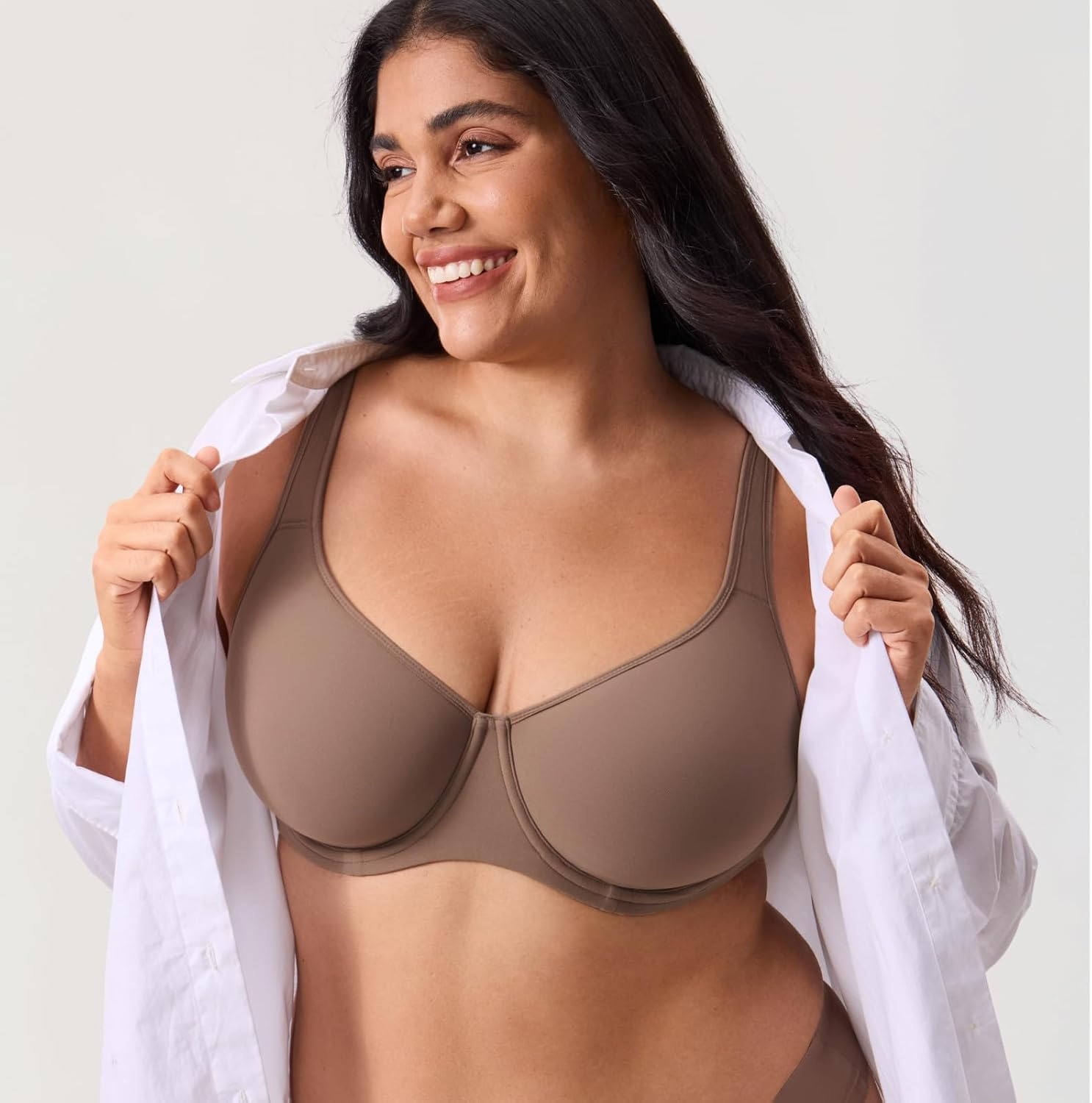 image:imageDELIMIRA Womens Inbarely Plus Full Coverage Bra Plus Size Underwire Unlined Seamless BrasBrown Purple