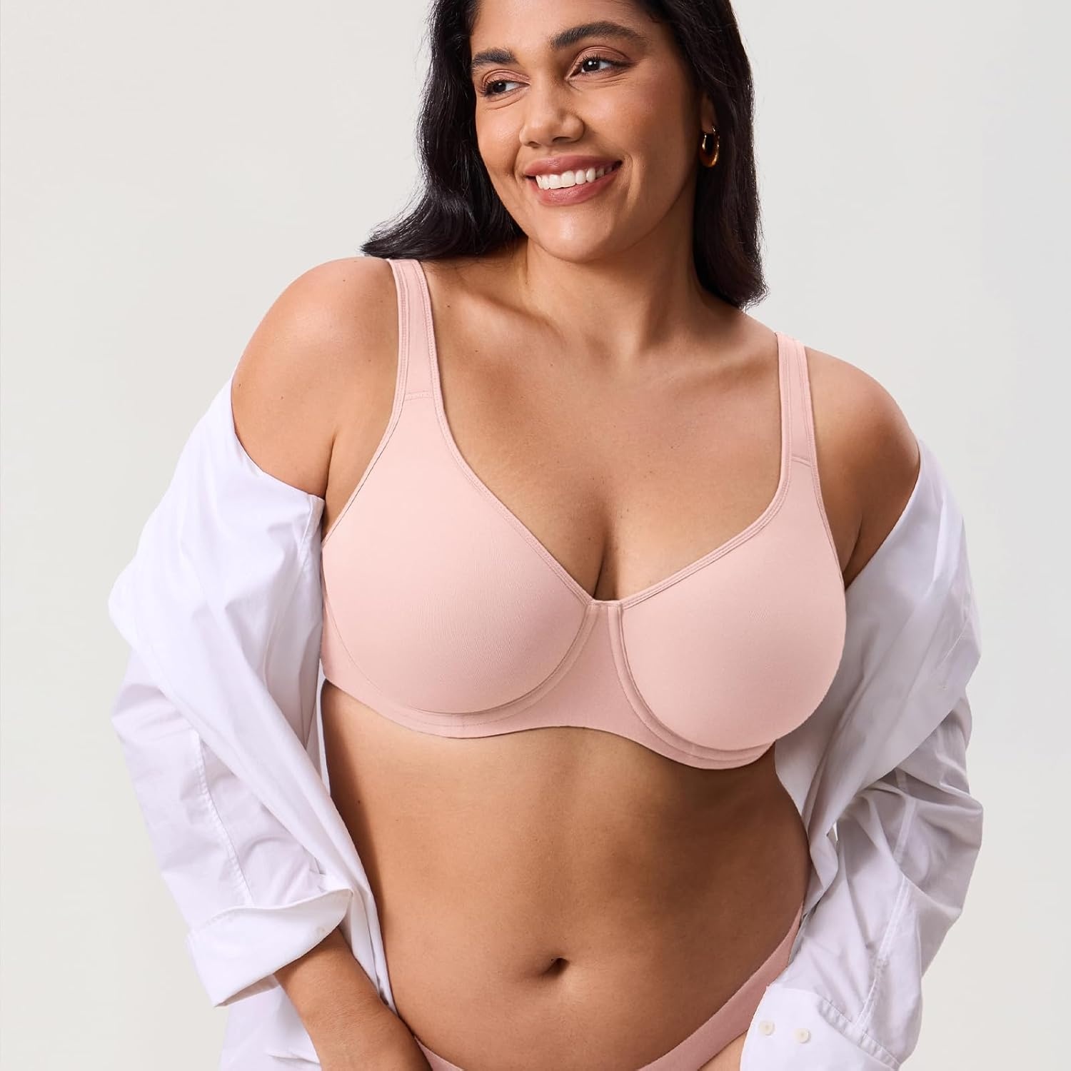image:imageDELIMIRA Womens Inbarely Plus Full Coverage Bra Plus Size Underwire Unlined Seamless BrasGentle Rose