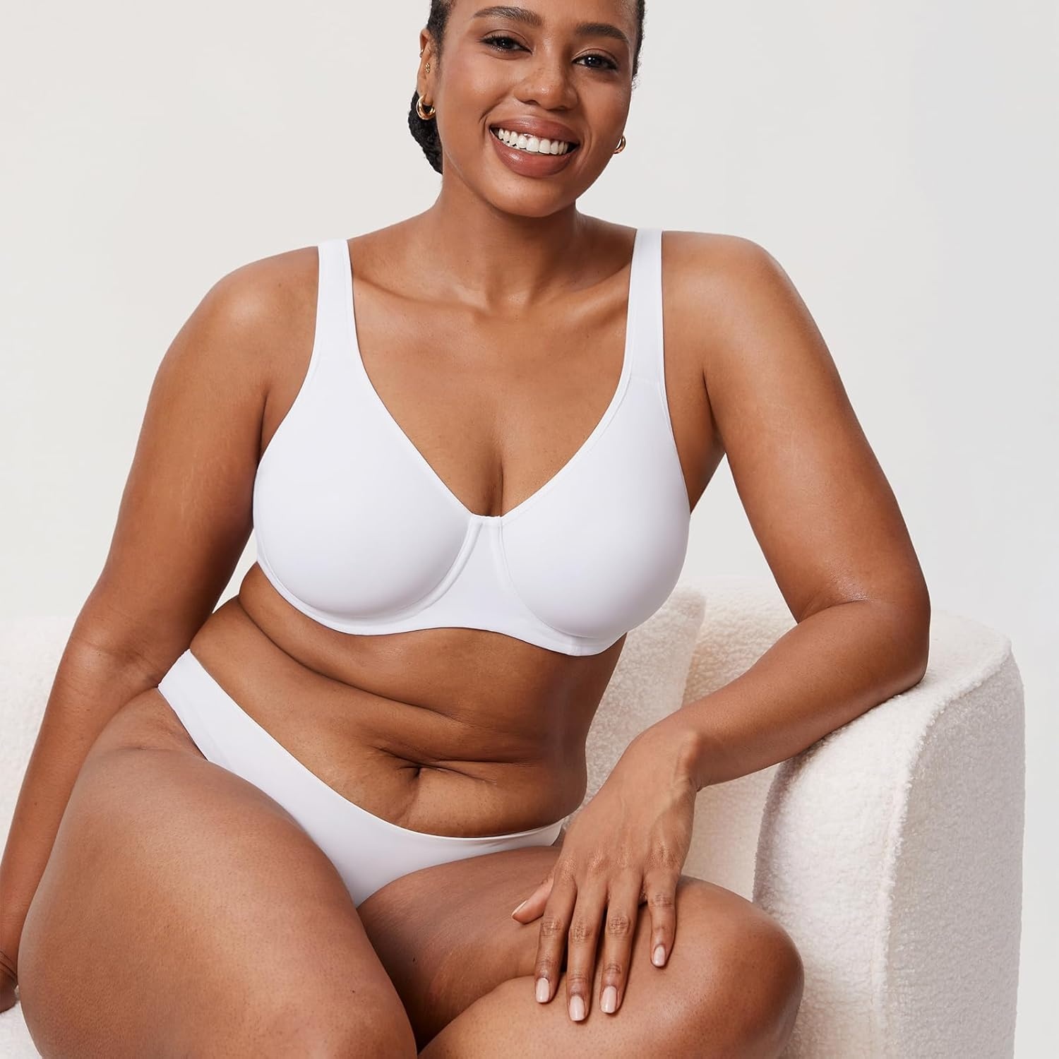 image:imageDELIMIRA Womens Inbarely Plus Full Coverage Bra Plus Size Underwire Unlined Seamless BrasWhite