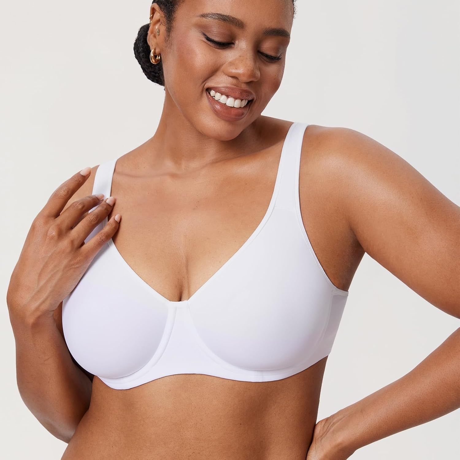 image:imageDELIMIRA Womens Inbarely Plus Full Coverage Bra Plus Size Underwire Unlined Seamless BrasWhite