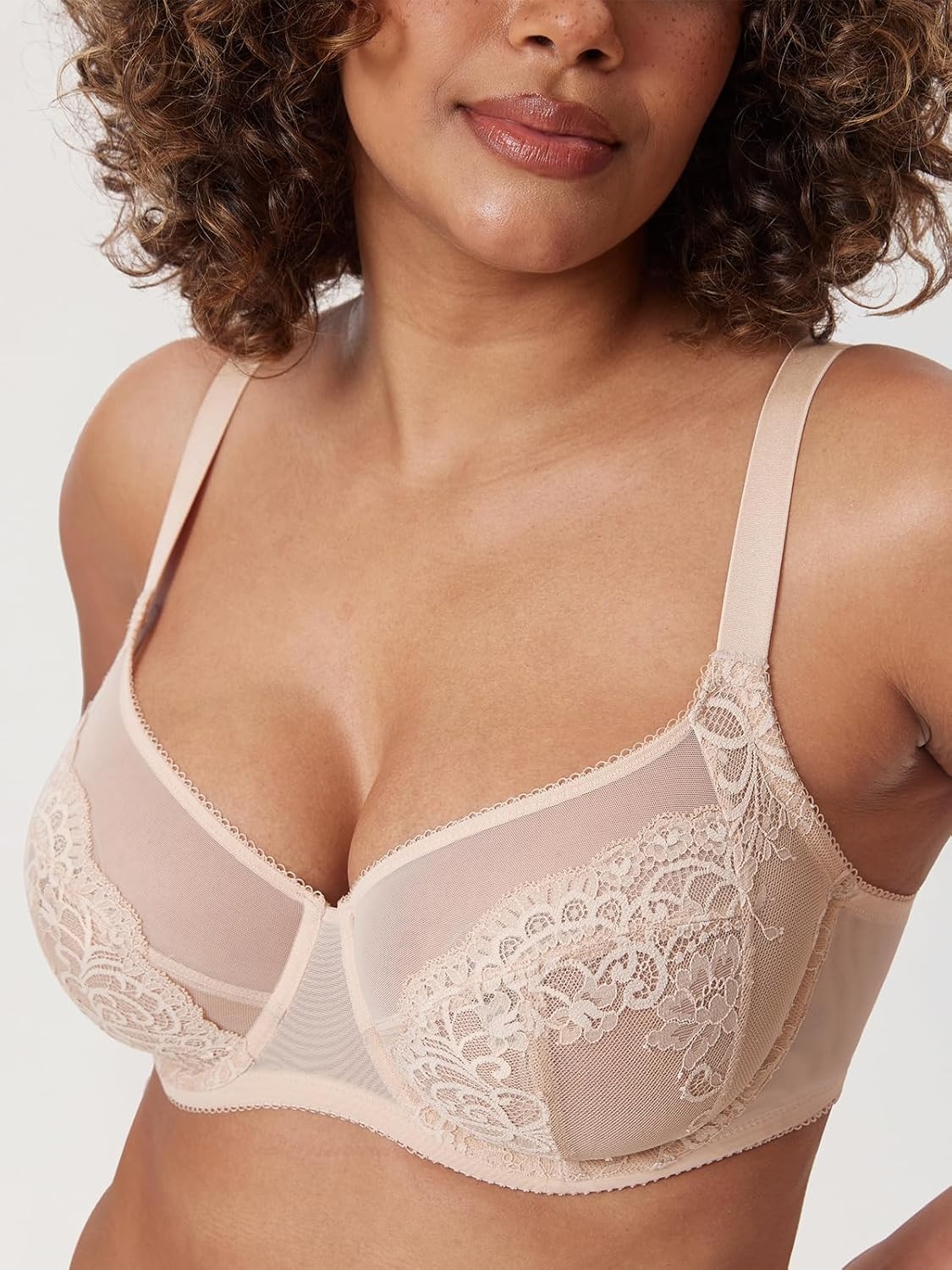 image:imageDELIMIRA Womens Lace Bra Plus Size Full Coverage Underwire Sexy Unlined BrasBeige