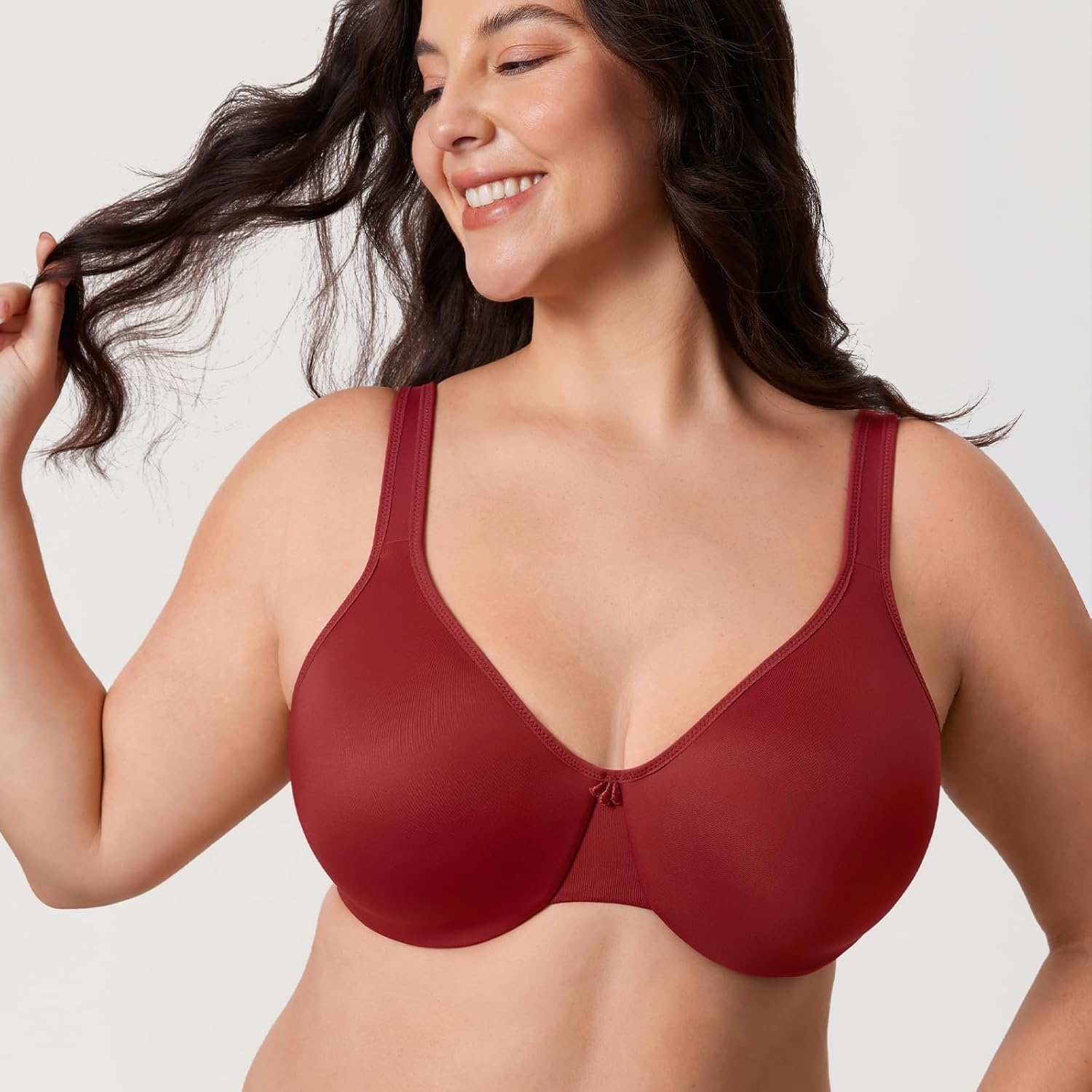 image:imageDELIMIRA Womens Minimizer Bra Plus Size Underwire Smooth Full Coverage Seamless BrasRed Revelry