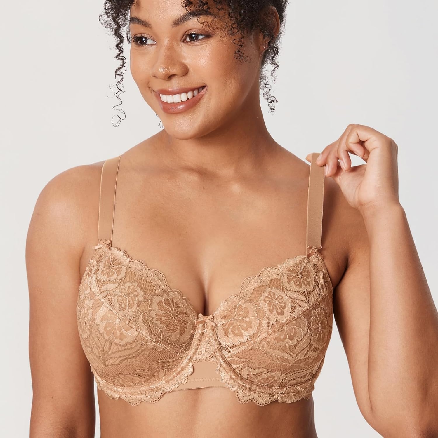 image:imageDELIMIRA Womens Plus Size Full Coverage Lace Underwire Unlined Bra Up to JBarely Buff