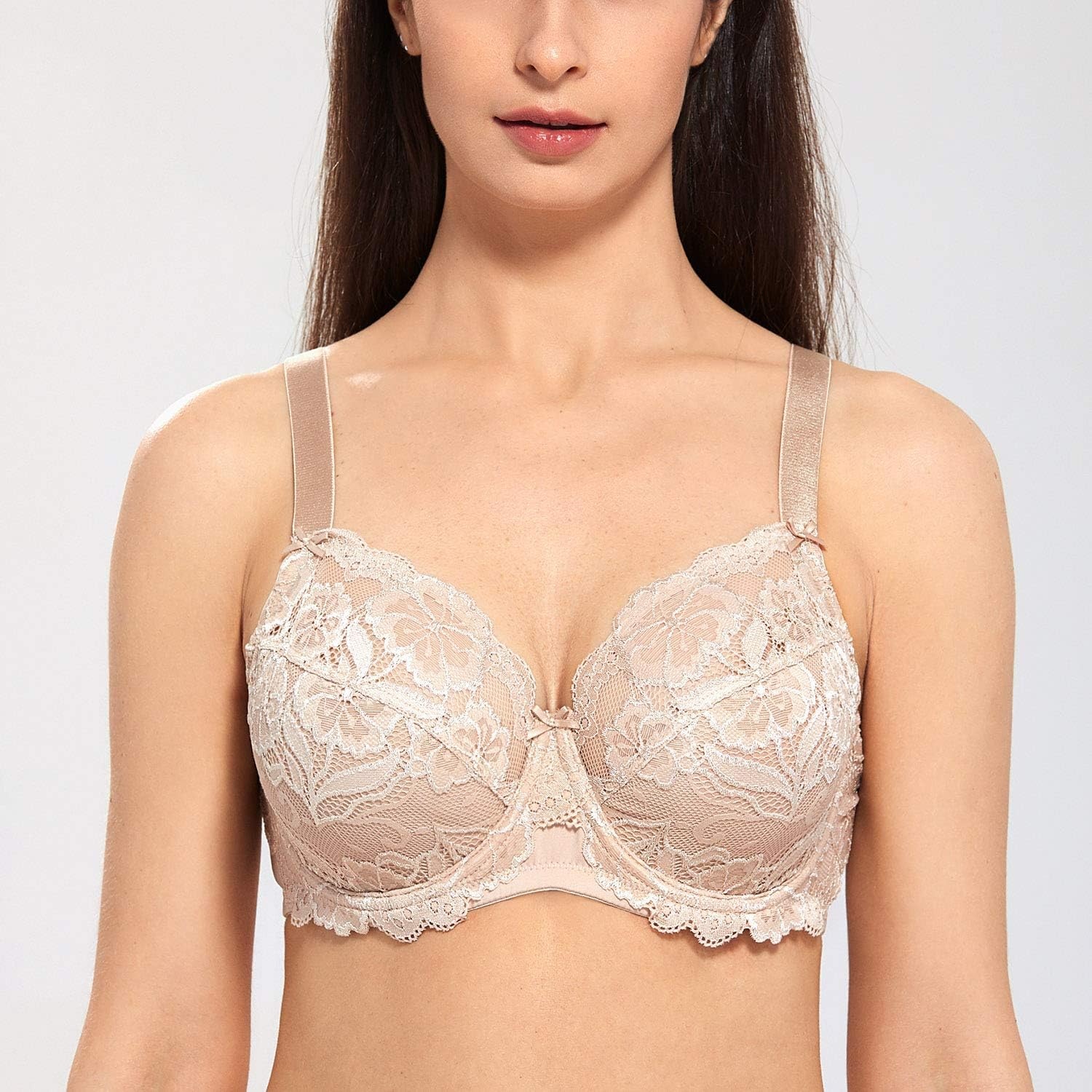image:imageDELIMIRA Womens Plus Size Full Coverage Lace Underwire Unlined Bra Up to JBeige