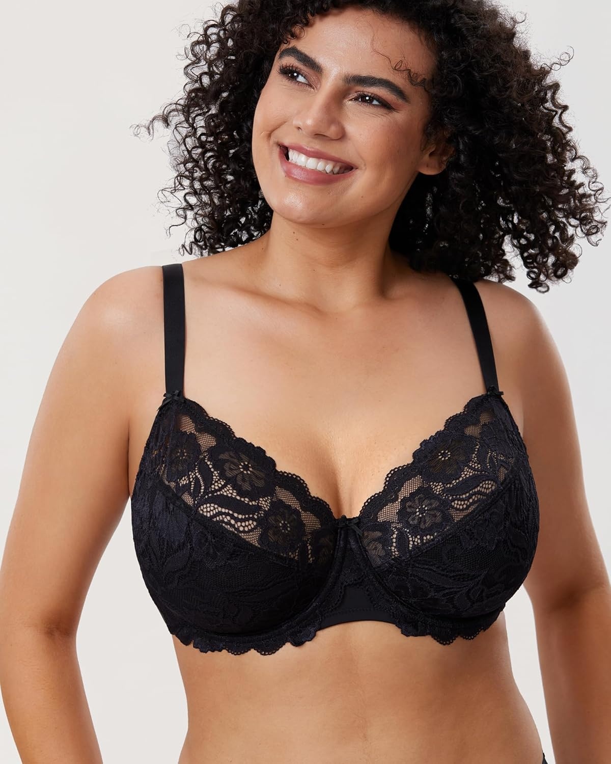 image:imageDELIMIRA Womens Plus Size Full Coverage Lace Underwire Unlined Bra Up to JBlack