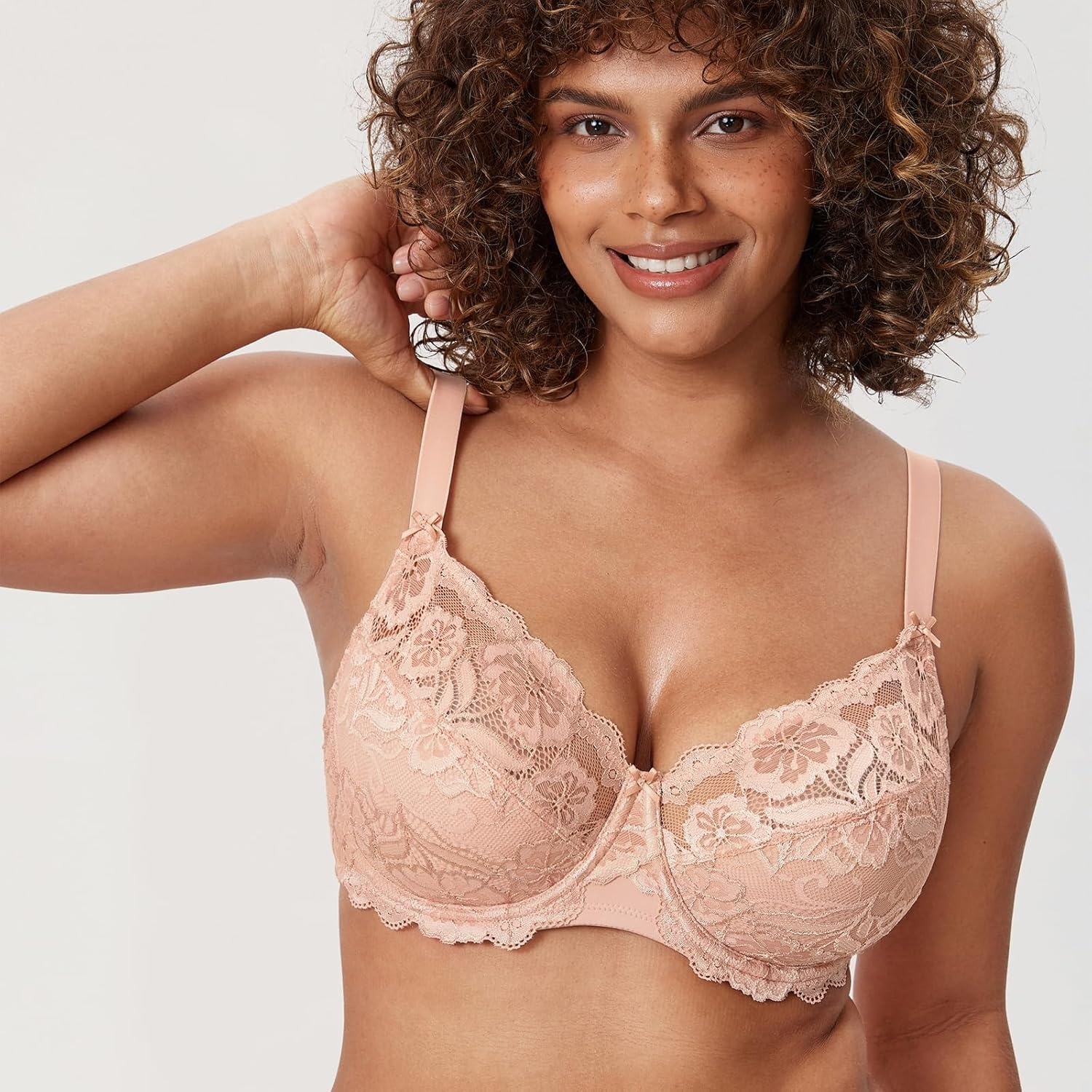 image:imageDELIMIRA Womens Plus Size Full Coverage Lace Underwire Unlined Bra Up to JBlush Beige