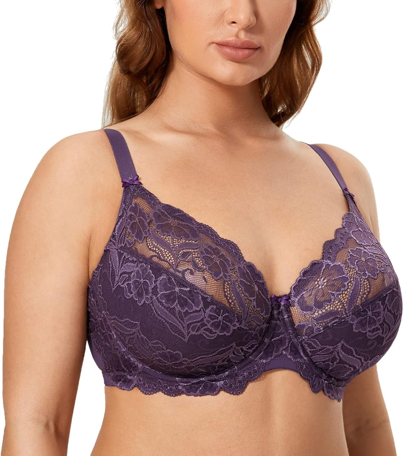 image:imageDELIMIRA Womens Plus Size Full Coverage Lace Underwire Unlined Bra Up to JDeep Plum
