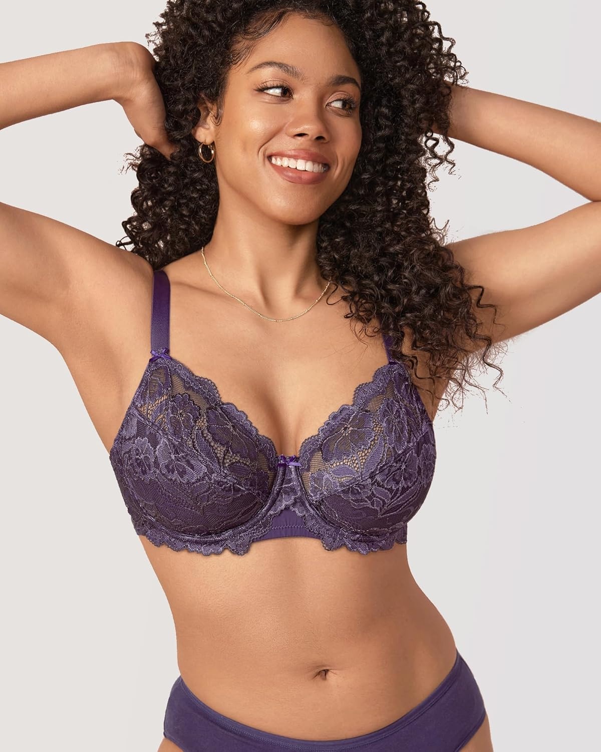 image:imageDELIMIRA Womens Plus Size Full Coverage Lace Underwire Unlined Bra Up to JDeep Plum