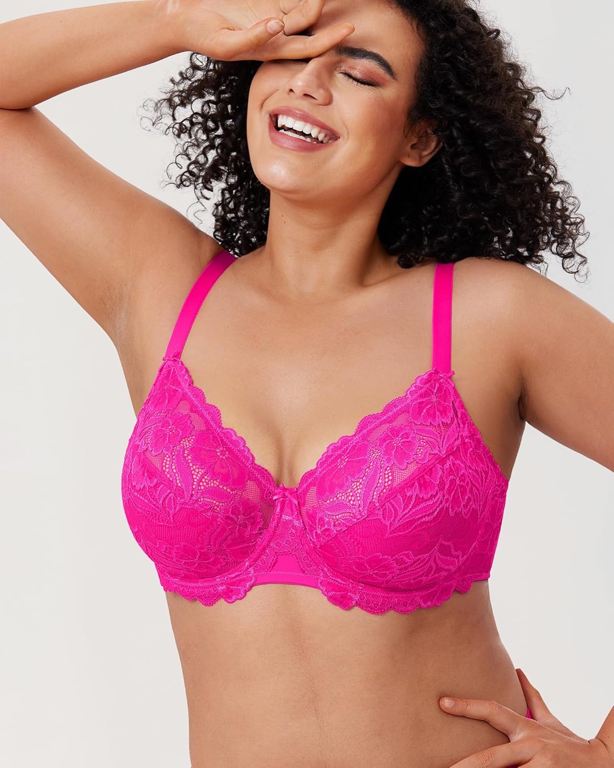 image:imageDELIMIRA Womens Plus Size Full Coverage Lace Underwire Unlined Bra Up to JGlitter Pink