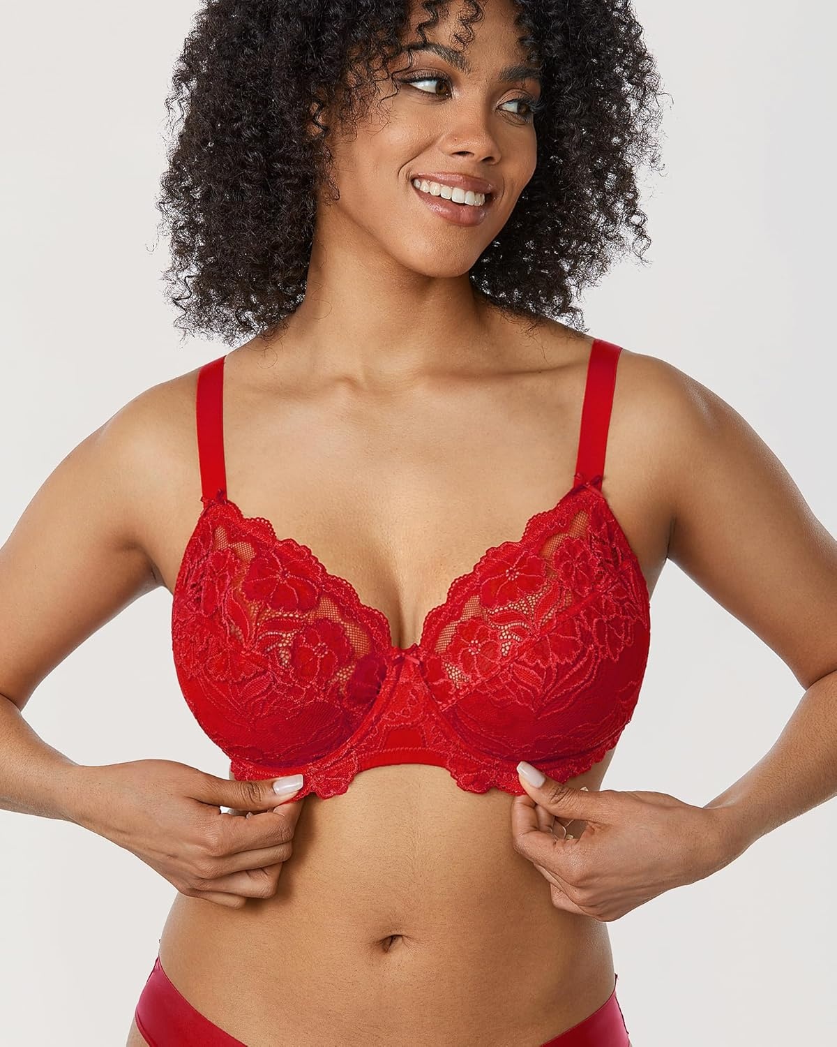 image:imageDELIMIRA Womens Plus Size Full Coverage Lace Underwire Unlined Bra Up to JLipstick Red