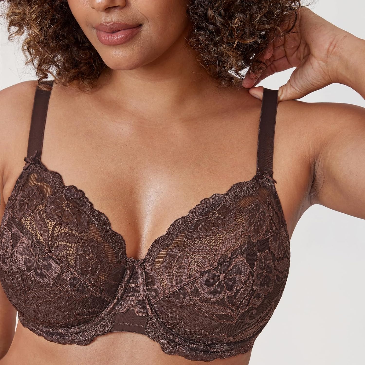 image:imageDELIMIRA Womens Plus Size Full Coverage Lace Underwire Unlined Bra Up to JTaupe