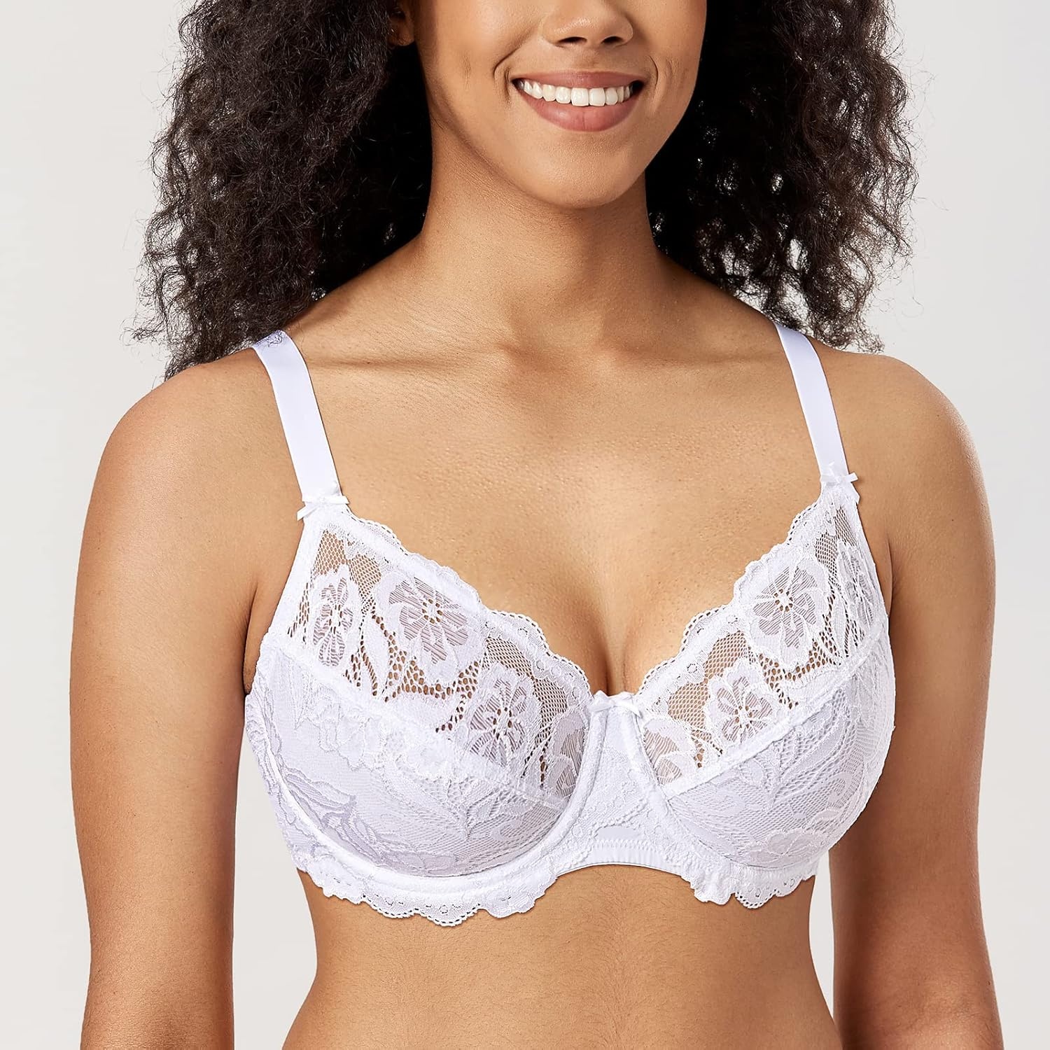 image:imageDELIMIRA Womens Plus Size Full Coverage Lace Underwire Unlined Bra Up to JWhite
