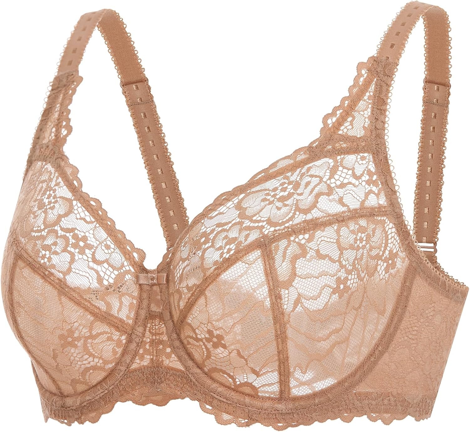 image:imageDELIMIRA Womens Plus Size Minimizer Bras Full Coverage Lace Unlined Underwire Bra BK CupsBarely Buff