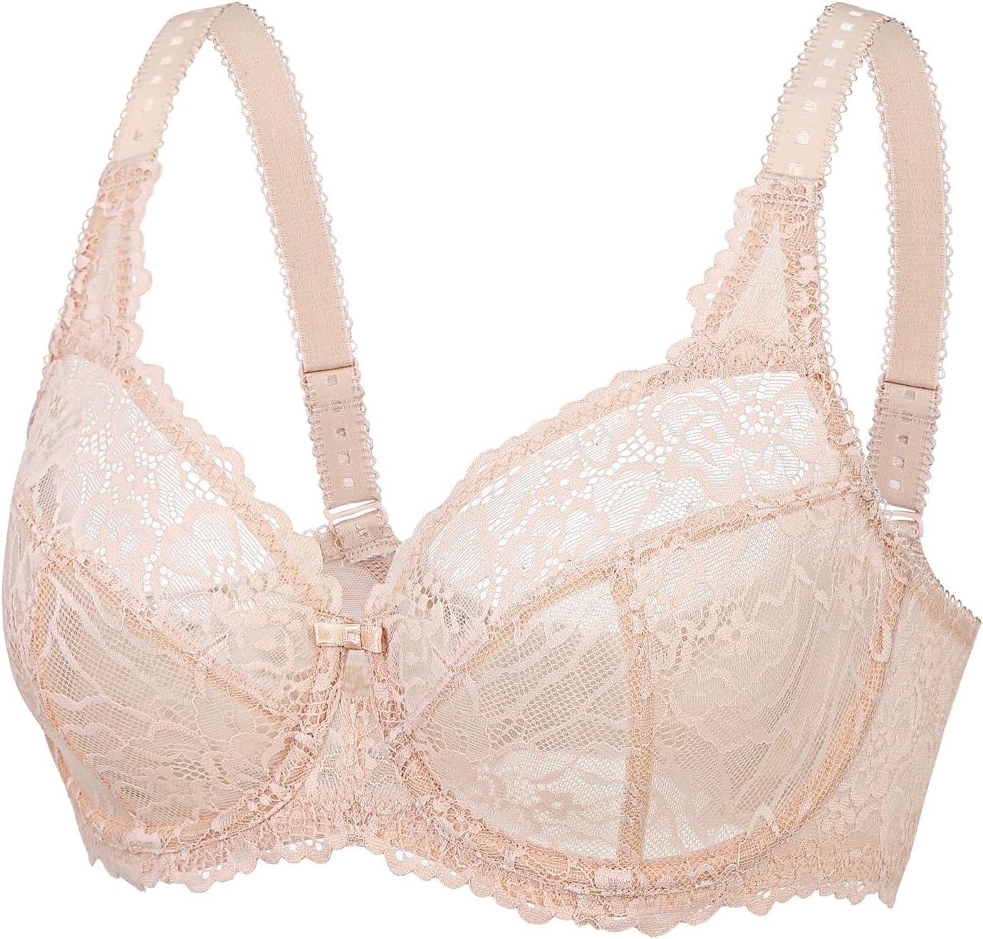 image:imageDELIMIRA Womens Plus Size Minimizer Bras Full Coverage Lace Unlined Underwire Bra BK CupsBeige
