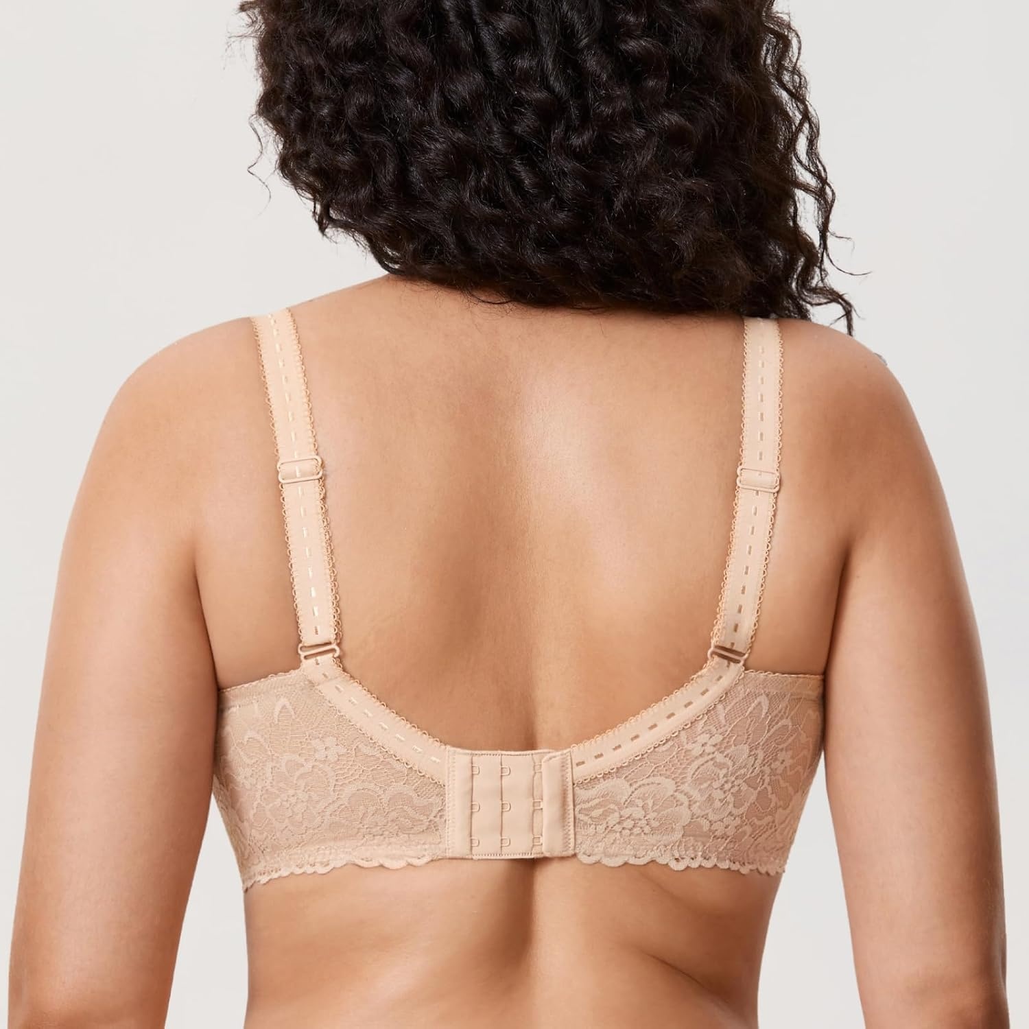 image:imageDELIMIRA Womens Plus Size Minimizer Bras Full Coverage Lace Unlined Underwire Bra BK CupsBeige