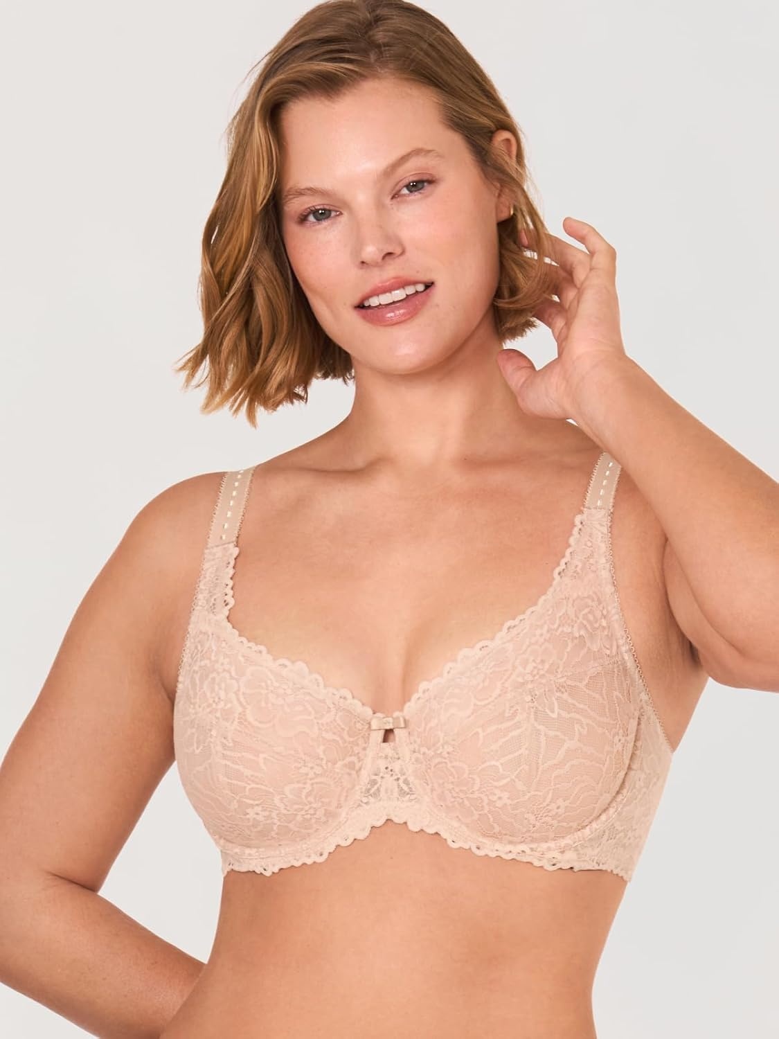image:imageDELIMIRA Womens Plus Size Minimizer Bras Full Coverage Lace Unlined Underwire Bra BK CupsBeige