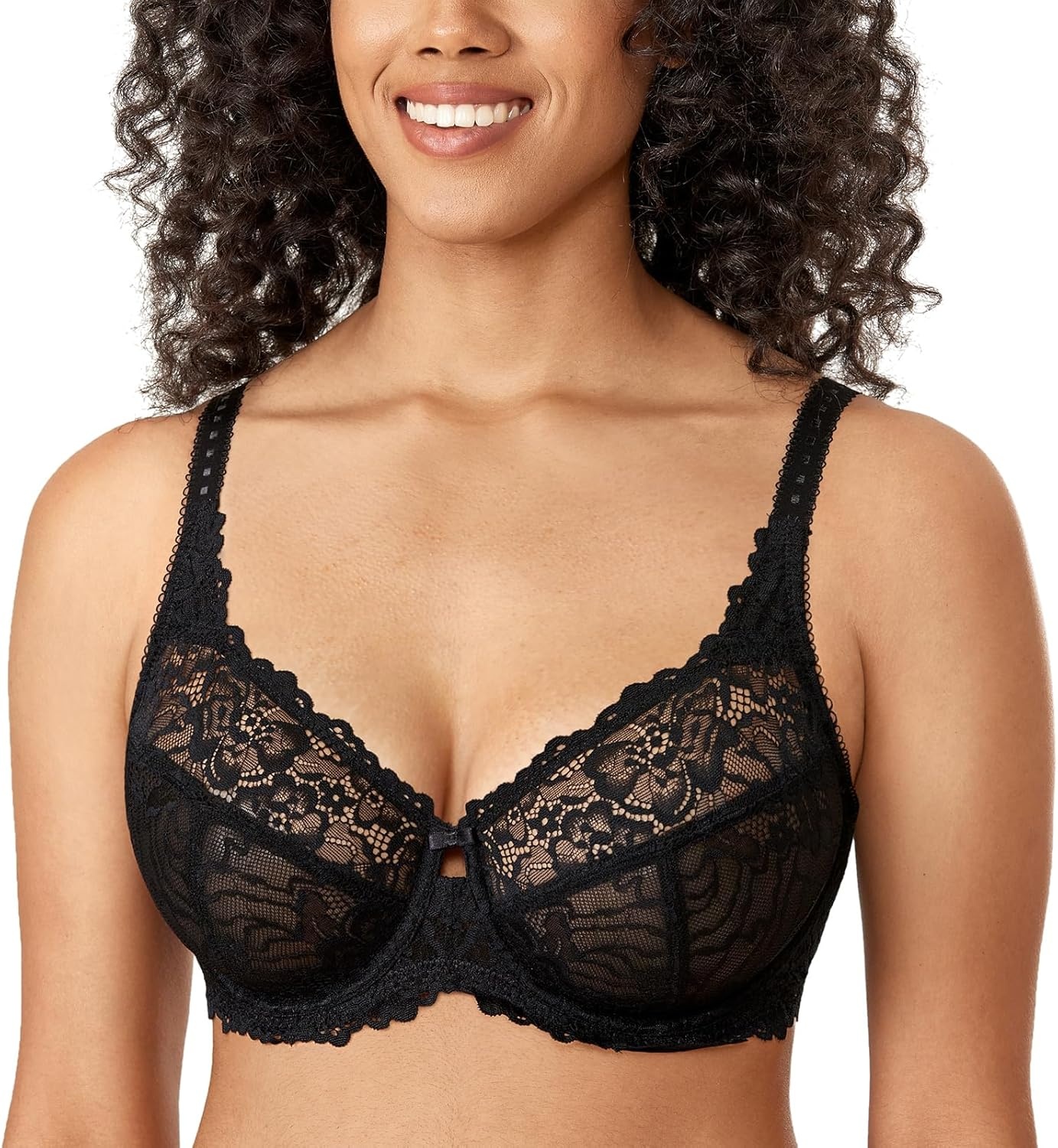 image:imageDELIMIRA Womens Plus Size Minimizer Bras Full Coverage Lace Unlined Underwire Bra BK CupsBlack